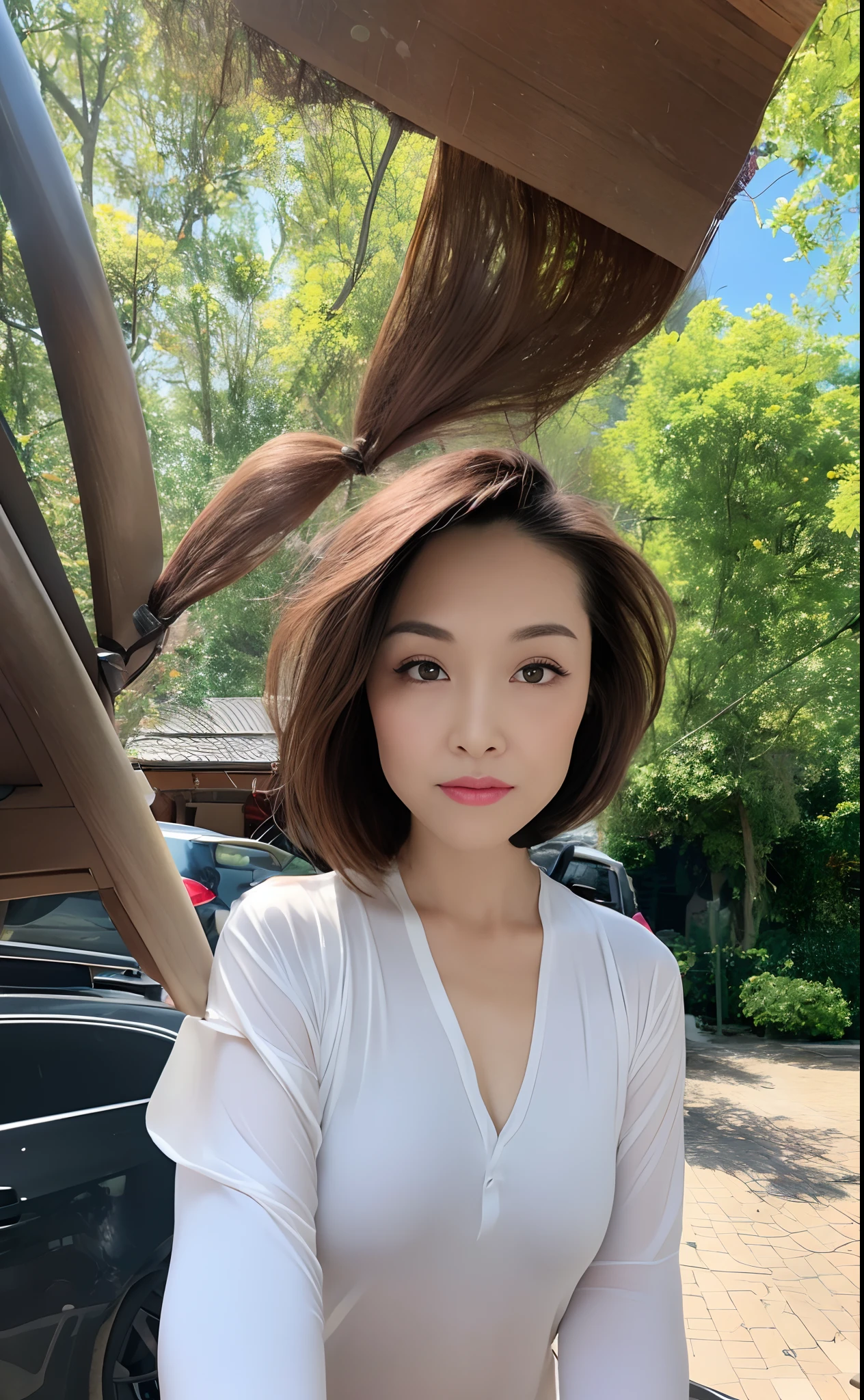 ((Best Quality, 8k, Masterpiece: 1.3)), Focus: 1.2, Perfect Body Beauty: 1.4, Buttocks: 1.2, ((Layered Haircut)), (Wet Clothes: 1.1), (Rain, Street:1.3), (Breasts: 1.2), (Hanfu: 1.2), Bare Shoulders, Bare Legs, Highly Detailed Face and Skin Texture, Fine Eyes, Double Eyelids, Whitened Skin, Long Hair, (Shut Up: 1.5), (Bokeh Background: 1.5), Big Breasts,(nsfw:1.5)