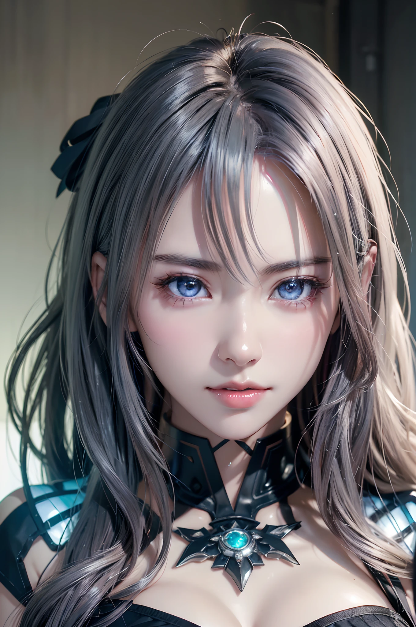 top-quality、8K Masterpiece、超A high resolution、(Photorealsitic:1.3)、Raw photo、1人、silver white hair、glowy skin、1 Cyberpunk Super Beautiful Soldier、((super realistic details))、portlate、globalillumination、Shadow、octan render、8K、ultrasharp、beauty breast、Raw skin is exposed in cleavage、metals、cold color、、highly intricate detail、Realistic light、CGSoation Trends、Beautiful eyes、radiant eyes、Facing the camera、neon details、