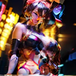 8K, Raw photo, Best Quality, masutepiece:1.2), (Realistic, Photorealsitic:1.37),1girl in, Cityscape, Night, Professional Lighting, Photon mapping, Radio City, Japan dolls, Korean idol face, Pretty Face, torn , huge-breasted,, Metallic Red Bikini, No human background, From below, Upper body