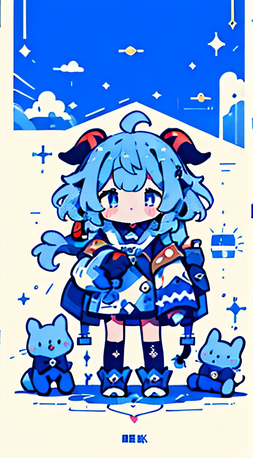 ganyu /(genshin impact/), One girl、A dark-haired、cute little、parka、poneyTail、blue eyess、​masterpiece、top-quality、Top image quality, blue hair