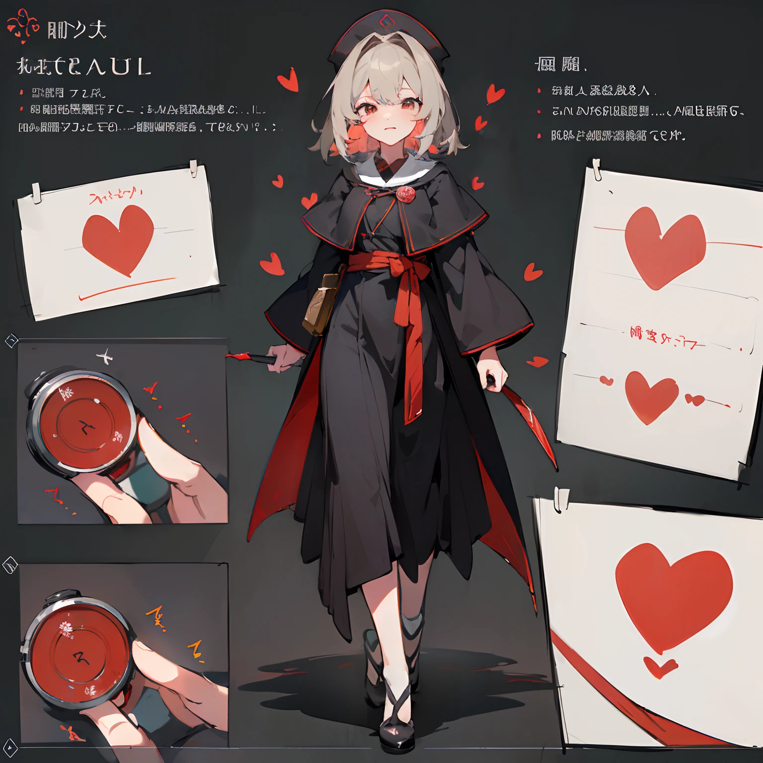 ((masterpiece))、(((top-quality))、(CharacterDesignSheet、Same character、gauges、across、soles)、white backgrounid、 (high-detail:1.3),Eyes are hearts、black robes、de pele branca、Ecstatic look