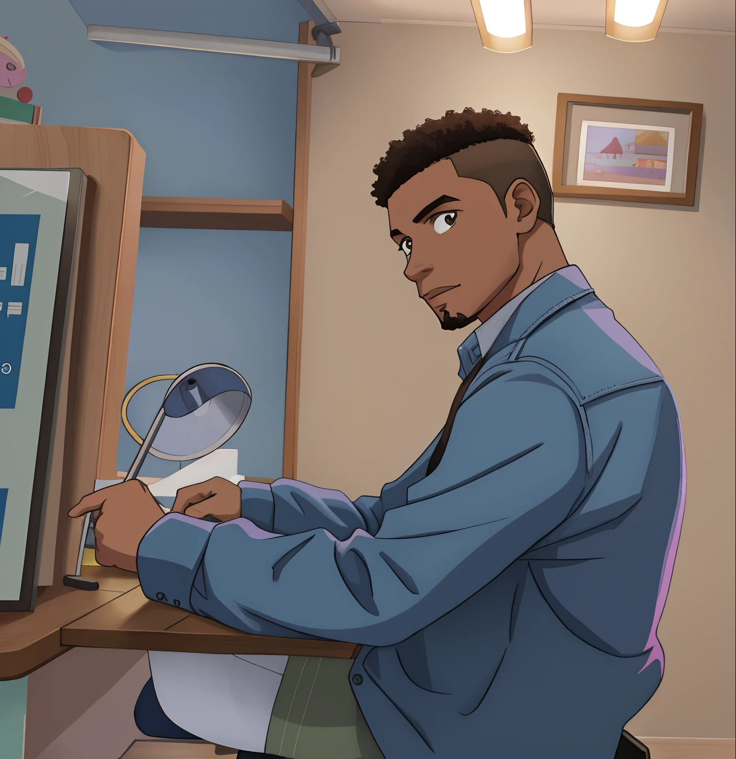 turn exactly this photo to cartoon style, black man