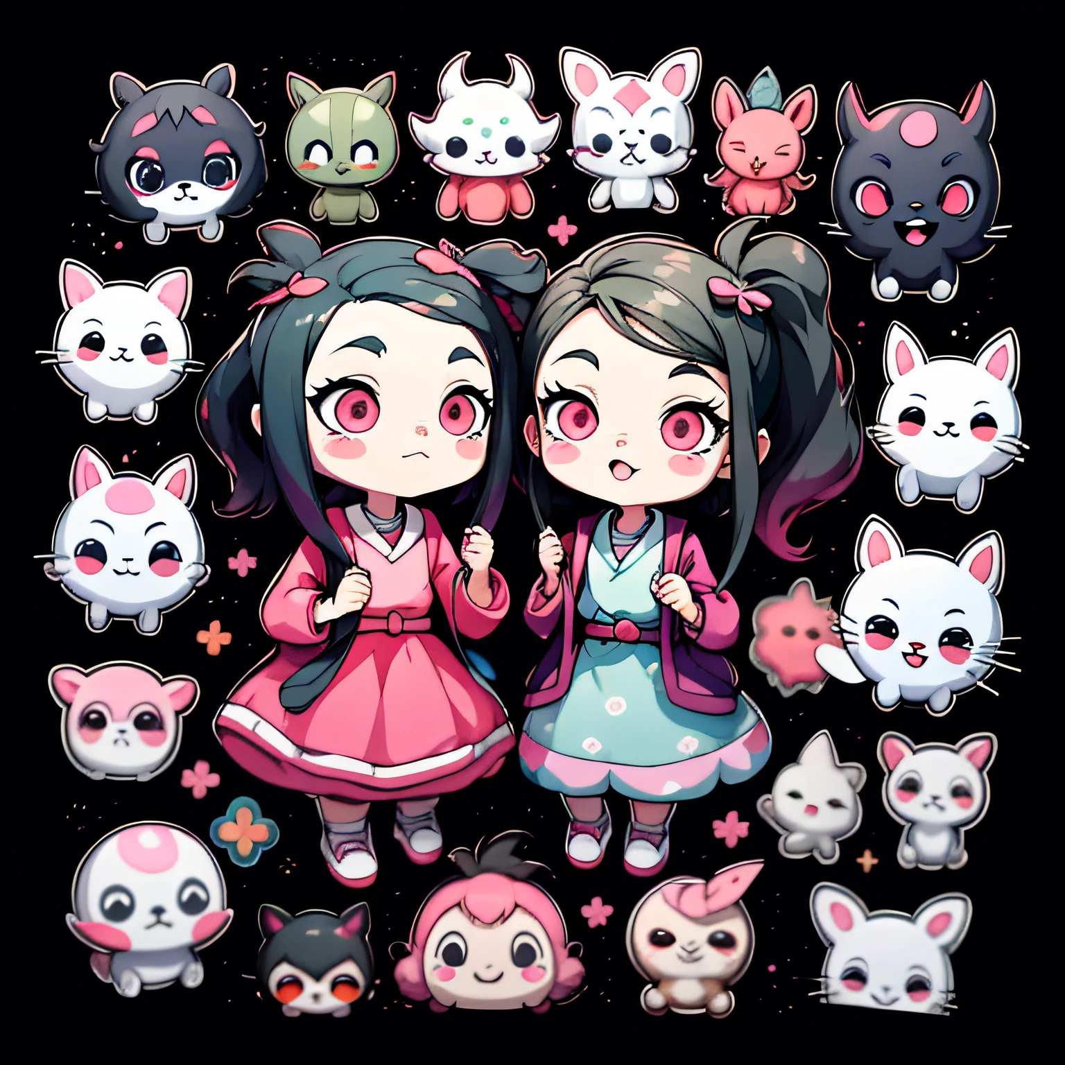 Stickers, cute all kinds of Cute Nezuko Anime Demon Slayer, simple background, overlook, overlook