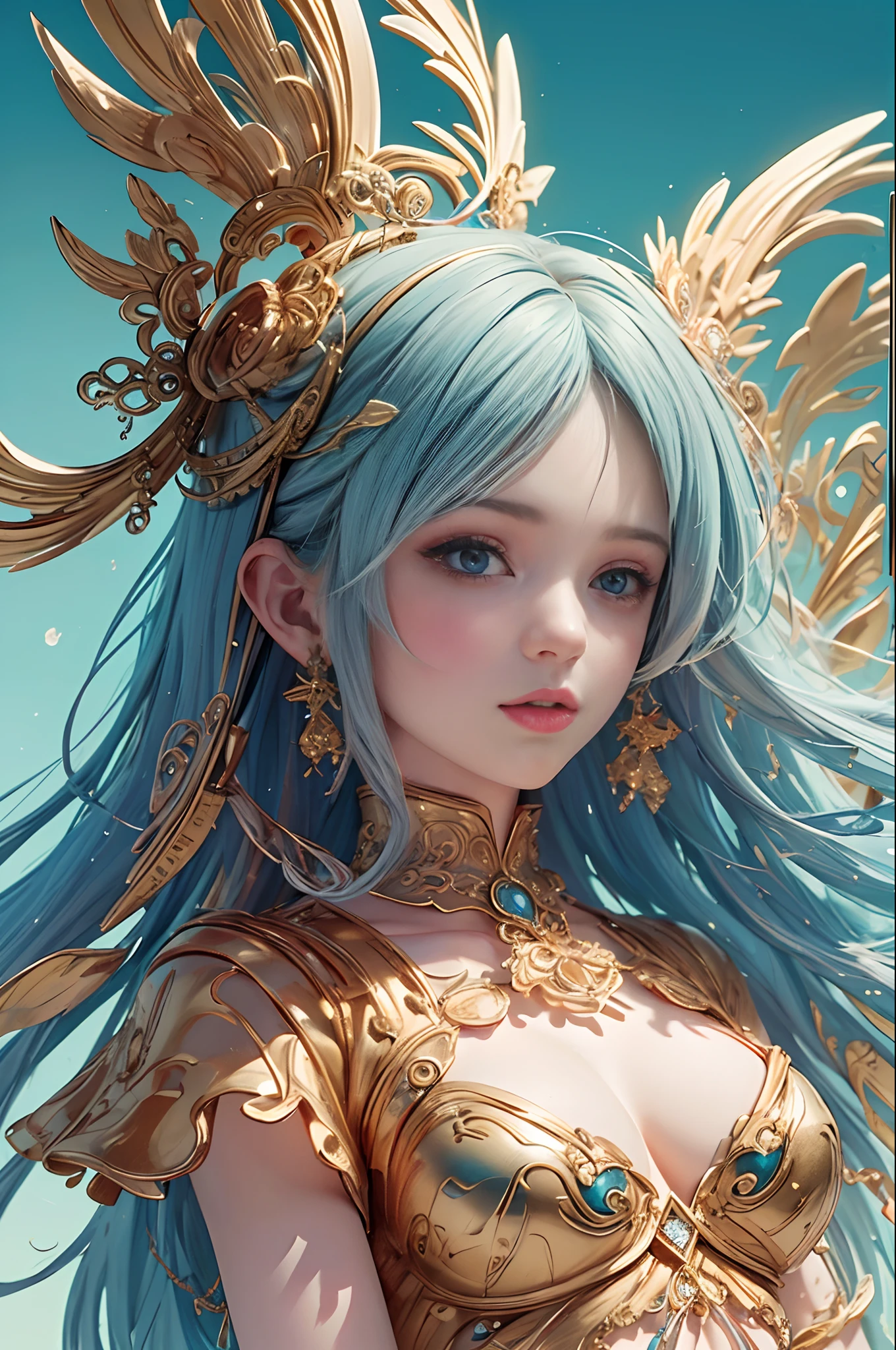 (masterpiece, top quality, best quality, official art, beautiful and aesthetic:1.2), (1 fantasy girl), long shapeless hair, extremely detailed, ornate jewellery, fantastical background, (fractal art:1.3),colorful,highest detail.