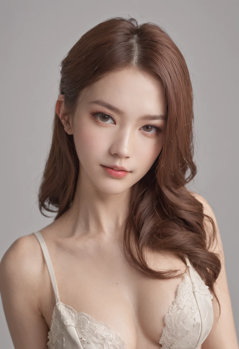a beautiful woman,High cooling temperament,in a leather corset,Sexy figure,Blushlush,hair natural,二重まぶた,long whitr hair,Leather collar,face to the viewer,brightly,Natural light effects,verism style,upperbody closeup,best qualtiy,8K,tmasterpiece