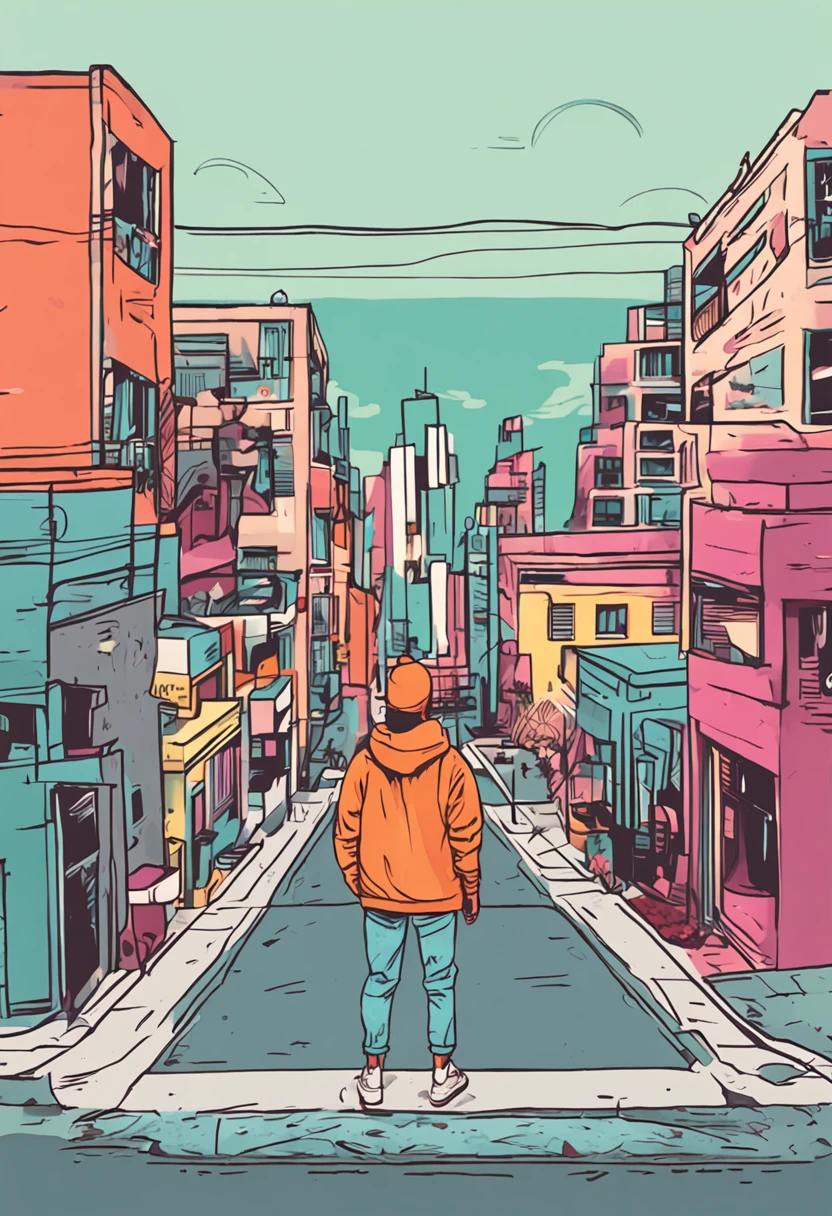 1 garota, arte vetorial, cores planas, pop art, padronizar, city backdrop, moletom, shorts, sneaker, bobcut, corpo inteiro, pose, agachamento, lofi color, (hyper lofi), (obra-prima , melhor qualidade: 1.5)