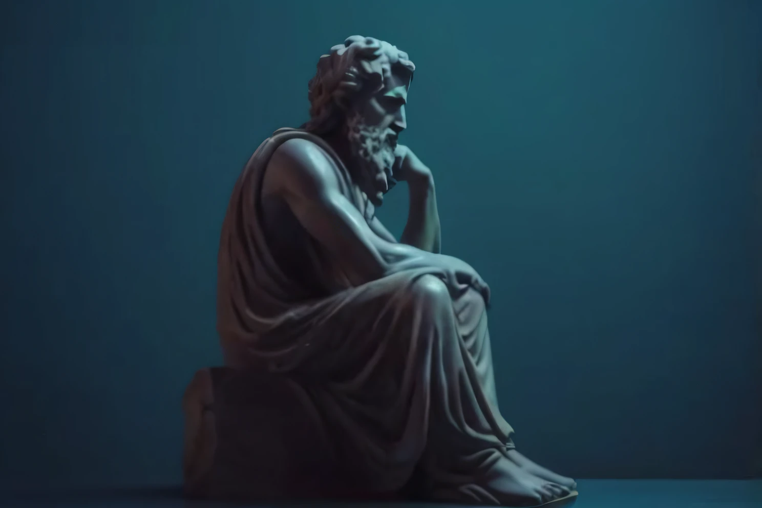 a statue of a man sitting on a rock with his hand on his chin, Estoicismo, philosopher, Pose estoica, an ancient greek statue, divino e estoico, inspired by Theophanes, o grego, classical statue, stoic, estoico and calm, Greek statue, a statue, theophanes, by Theophanes, o grego