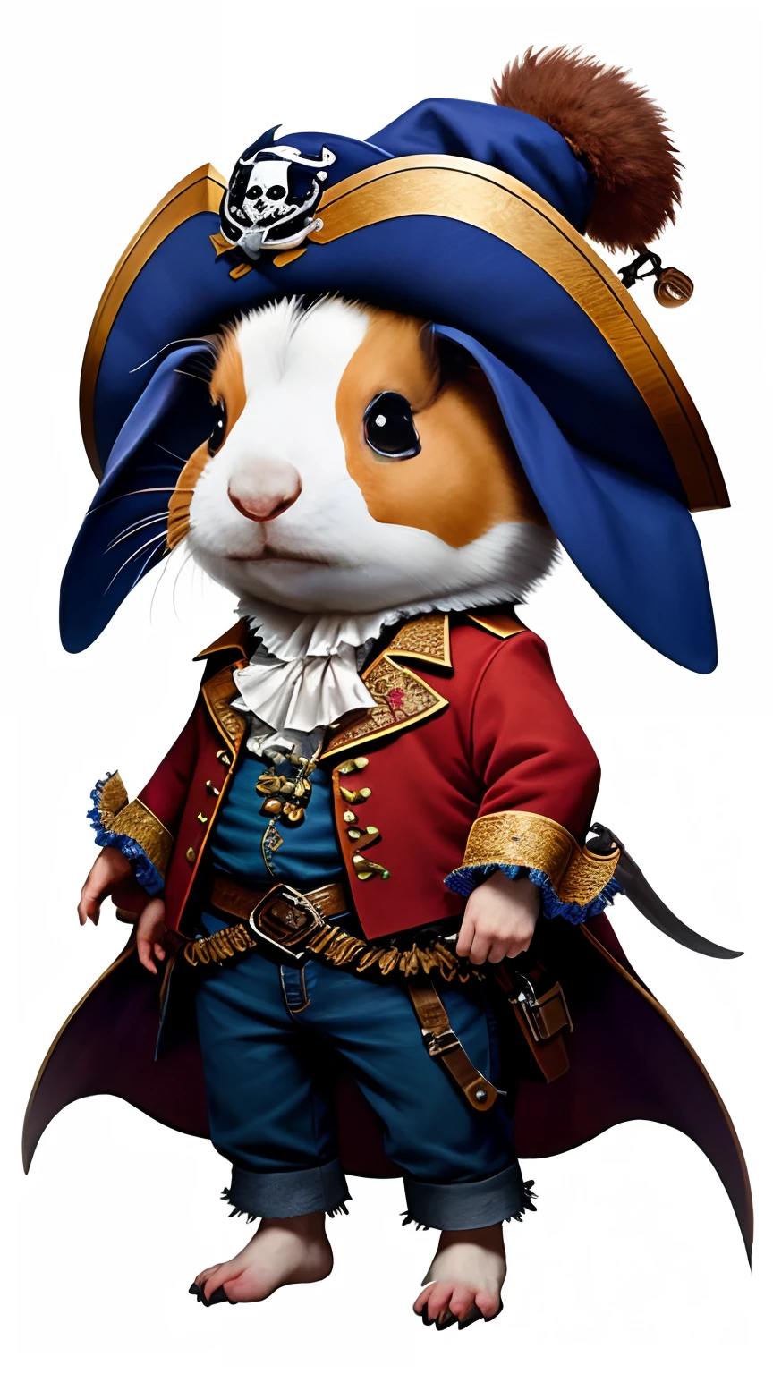 Top image quality、"Create cute creature masterpieces with inspired ultra-detailed concept art. Bring your imagination to life", (guinea pig), high detal, 8K、Top image quality、Dress up as a pirate, Red and blue pirate costumes,