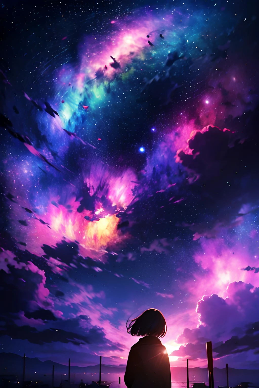 Girl, Cloud, Colorful, Masterpiece, Galaxy background