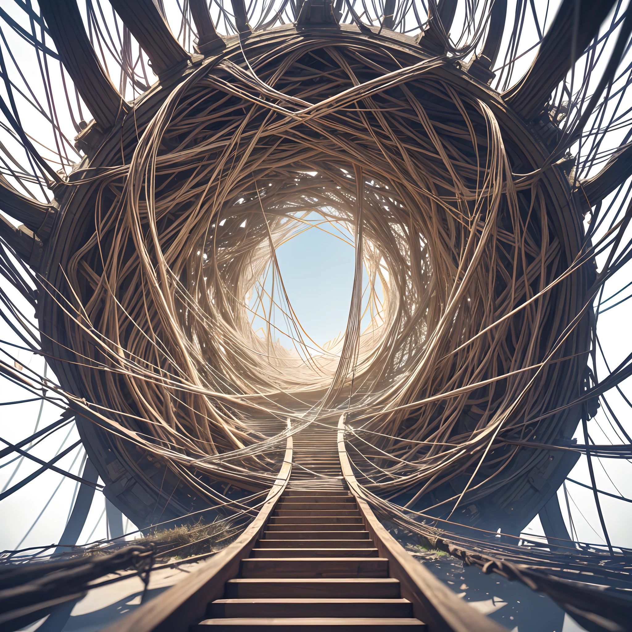 Create an image with a tangled web of strings, gradually being unraveled to reveal a clear path, representing the process of debunking misinformation, ar 9:16 --auto --s2