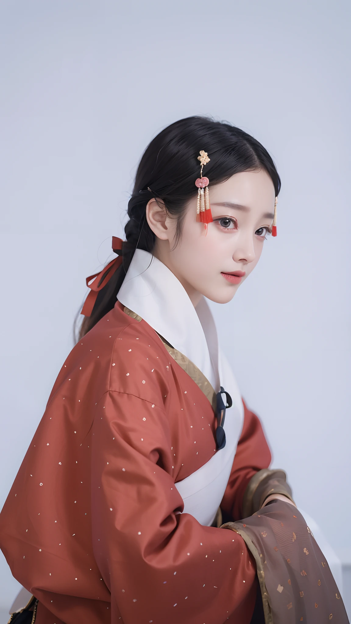 Chinese Hanfu，ssmile，zydG， 1girll， Delicate skin， looking at viewert， The eyes are consistent with the photo，（mediuml breasts：1.0）， （medium areolae：0.8），
（realisticlying：1.4）， （Best picture quality：1.0）， （超高分辨率：1.0）， 8K， RAW photos， （tmasterpiece：0.2）， （PureErosFace_V1：0.5）