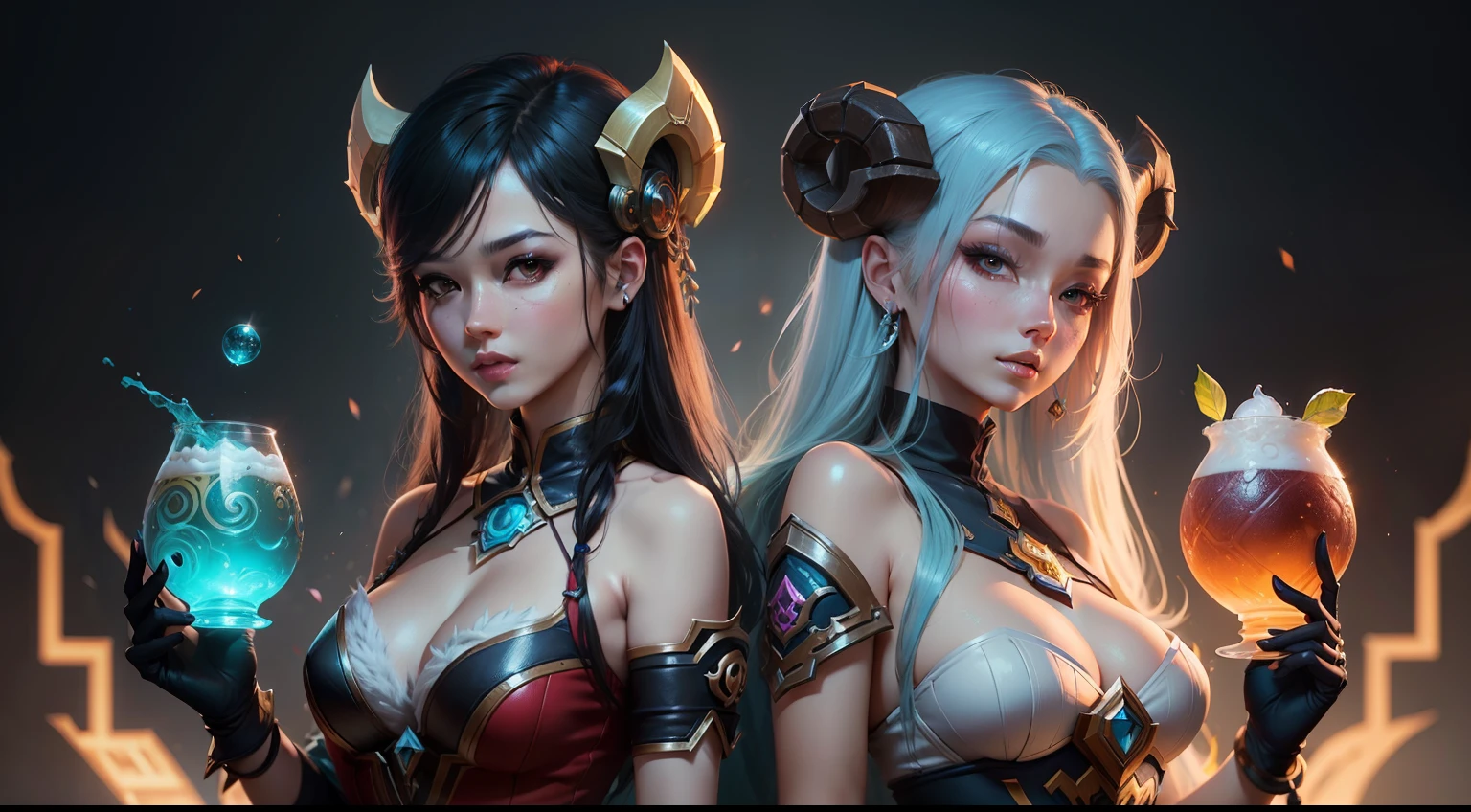 Alpha image of a woman,concept art inspired by Ju Lian, Trend of CGsociety, Sots Art,Qianjue, league of legends splashart, league of legends art style,Twin sheep spirits, from league of legends, league of legends character art, league of legends splashart
