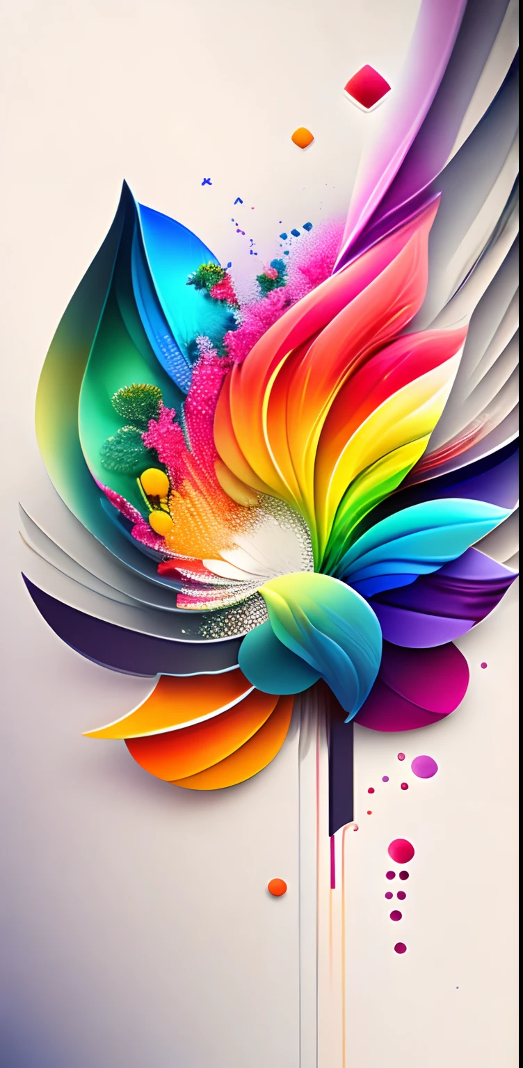 Abstract rainbow flower，the wallpaper，Graphic design style，Splattering water，extremely colorful，iintricate