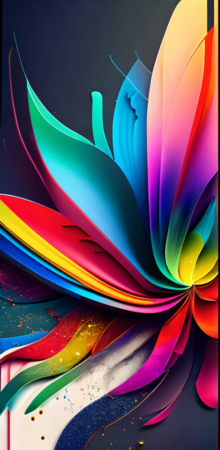 Obra de arte surrealista, en colores azules, verdes y violeta, Designed with the Golden Section.