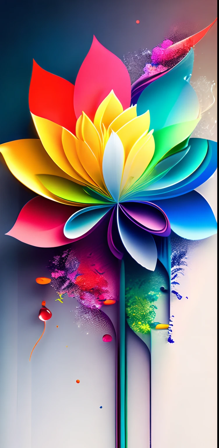 Abstract rainbow flower,the wallpaper,Graphic design style,Splattering water,extremely colorful,iintricate