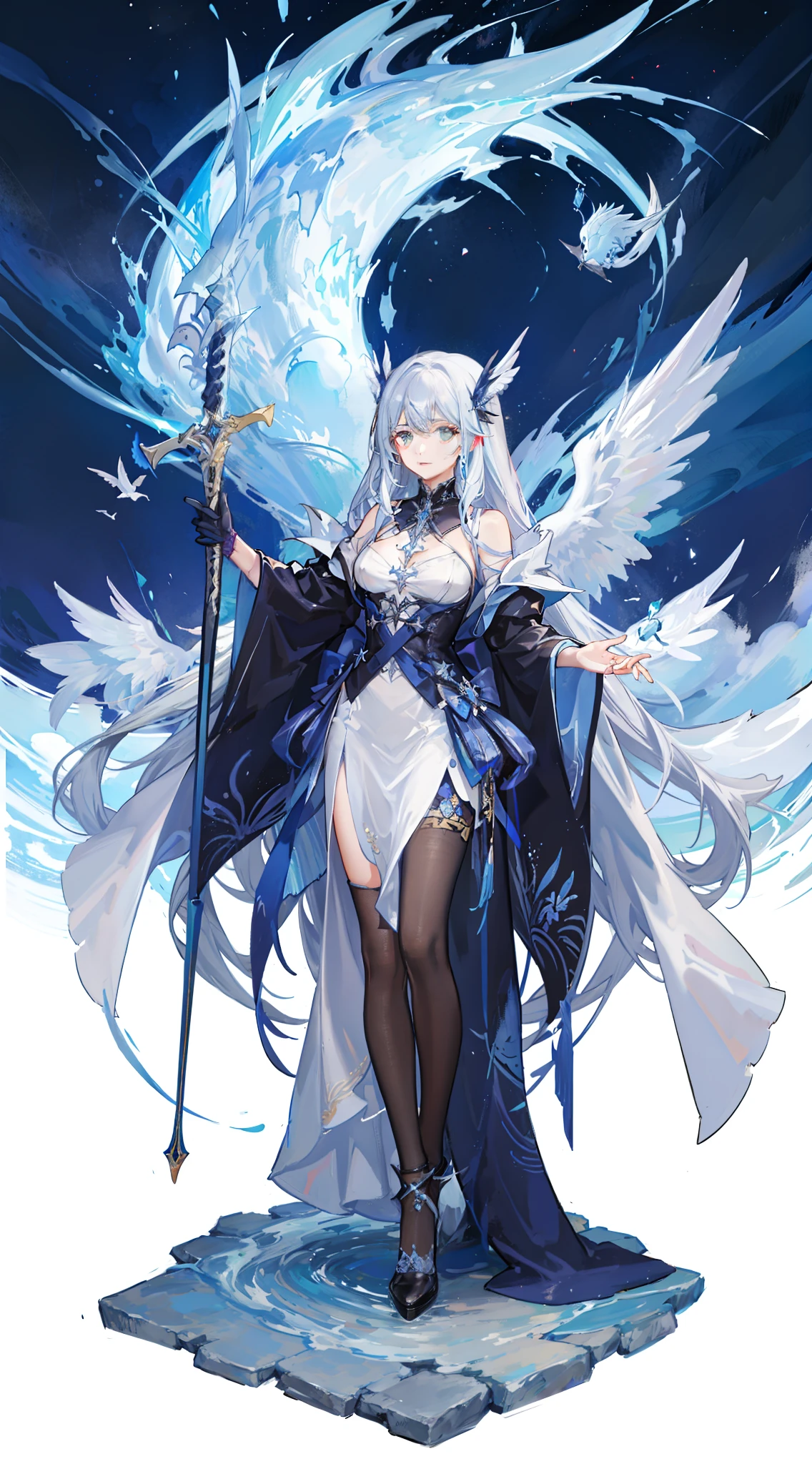 a woman with wings and a sword in her hand, lord of change, Anjo majestoso de corpo inteiro, arte conceitual de fantasia espiritual, fada astral, as a mystical valkyrie, mystical atlantean valkyrie, personagem de fantasia hiperdetalhado, Xianxia de corpo inteiro, demon noble character design, menina do cavaleiro do anjo, design de personagem de alta qualidade, epic mage girl character