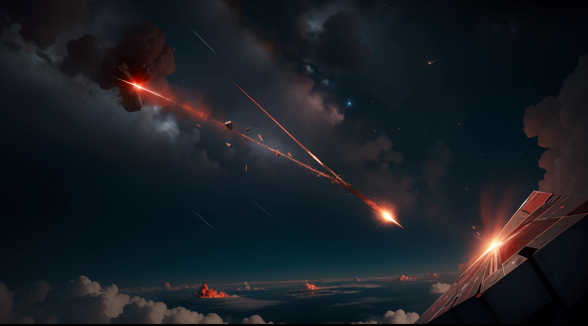 red, voilet, falling meteorite split