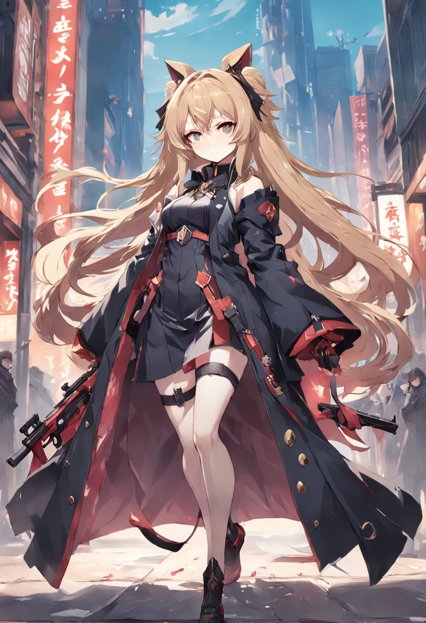 Anime girl with long hair and black coat with gun, Ayaka Genshin impact, From Arknights, from girls frontline, zerochan art, Keqing from Genshin Impact, full portrait of elementalist, zhongli from genshin impact, shalltear bloodfallen, ayaka game genshin impact, ( ( concept art of character ) )