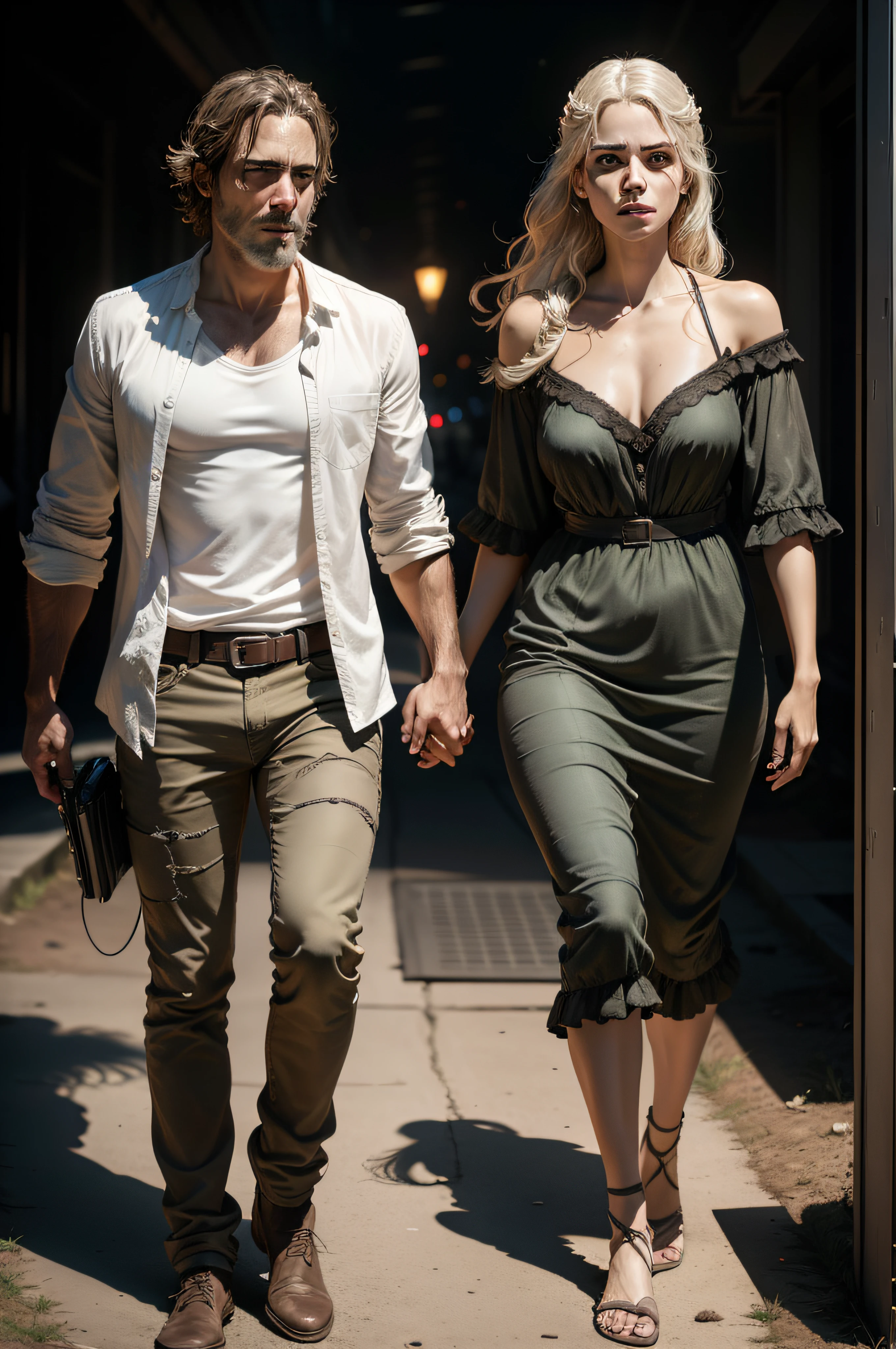 Romeu e Julieta no The Walking Dead, meio corpo, XF IQ4, 150MP, 50 millimeters, ISO 1000 Certification, 1/Anos 250, Luz Natural, Adobe Lightroom, photolab, Foto Affinity, PhotoDirector 365