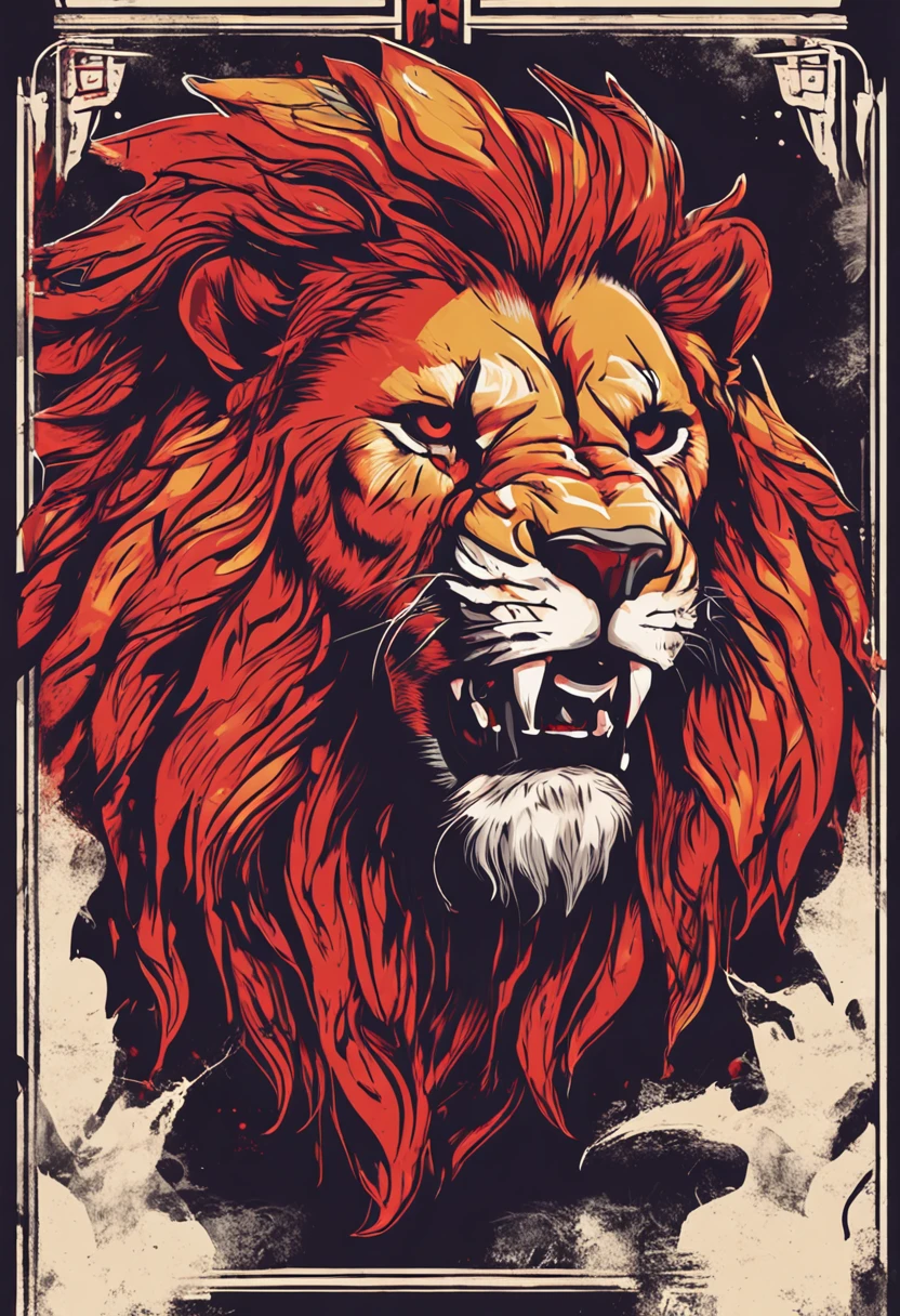 painting of a lion with one hand raised, boxing gloves and a red head, Lion Warrior, Fire Lion, in a fighting stance, 2d lion full body, strong and fierce, King of the jungle, fierce expression 4k, ready to fight, Lord of the Jungle, full art, fighting pose, Lion body, half lion, powerful warrior, intimidating stance