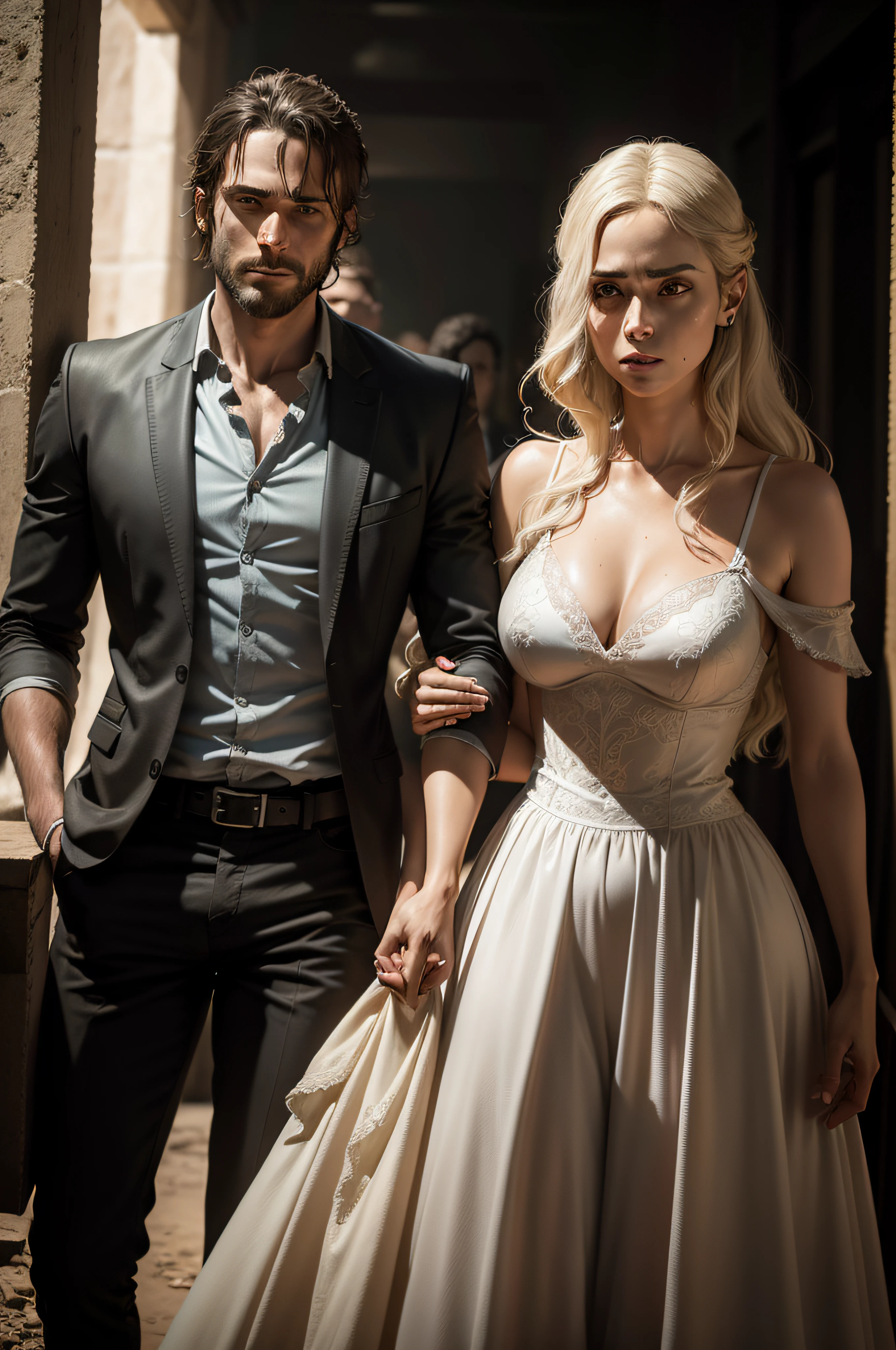 Romeu e Julieta no The Walking Dead, meio corpo, XF IQ4, 150MP, 50 millimeters, ISO 1000 Certification, 1/Anos 250, Luz Natural, Adobe Lightroom, photolab, Foto Affinity, PhotoDirector 365