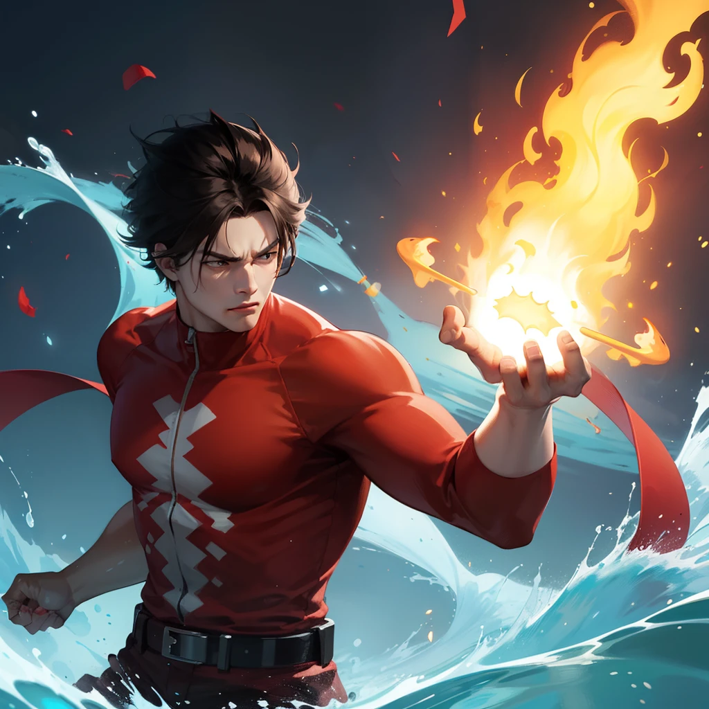 A strong man with fire and water powers anime version