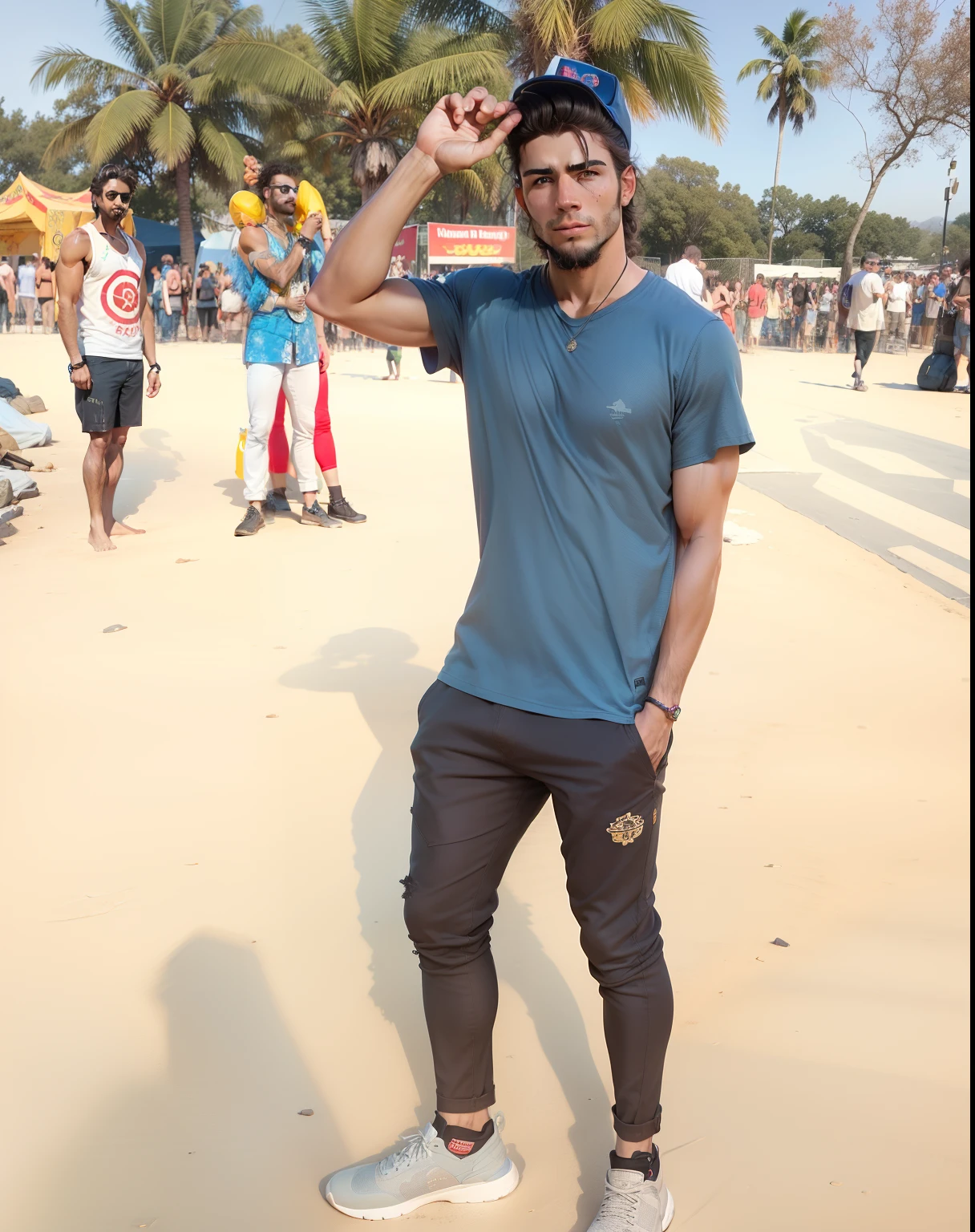super buff and cool hippie, Grateful Dead, who looks like 18 year old Cody Calafiore, Nikon, anatomically correct, textured skin, best quality, 4K; nikon d850 film stock photograph, kodak portra 400 camera f1.6 lens, extremely detailed, amazing, fine detail, very intense action, hyper realistic lifelike texture, dramatic lighting, unrealengine, trending on artstation, outdoors