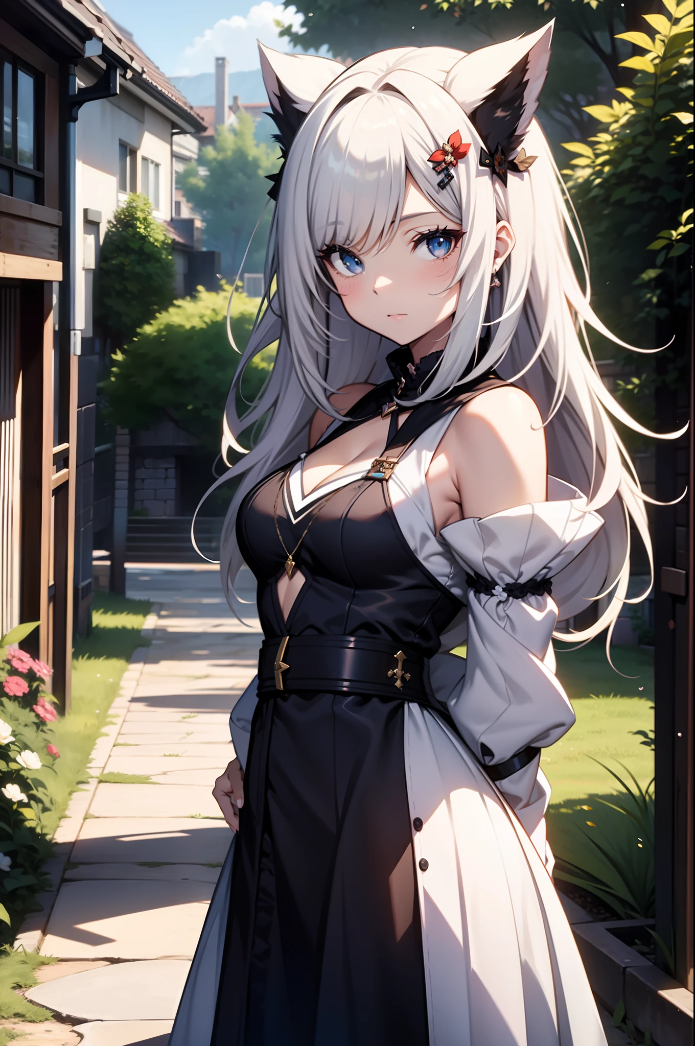 anime girl in a dress and a cat in a garden, trending on artstation pixiv, girl with white hair, from arknights, anime style 4k, cute anime waifu in a nice dress, guweiz on pixiv artstation, small curvy loli, splash art anime loli, high detailed official artwork, anime art wallpaper 8k, loli in dress