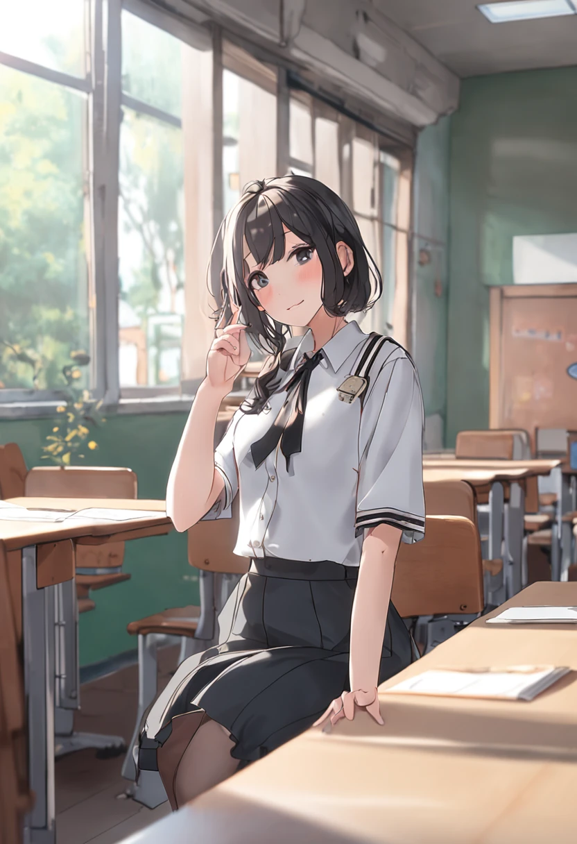 Cute adult woman with short baby face、Infant body type、small tits、School uniform with short sleeves、Embarrassed、toppless、bottom less、(Show me the small areola and nipples:1.3), (Squatting on the floor of the classroom), (Spread your legs wide:2.0), (Masturbating by showing wet female genitalia with white liquid:1.5), school classrooms、Beautiful fece, 4K、top-quality、超A high resolution, The ultra -The high-definition, ​masterpiece, foco nítido, Photo Quality、frombelow