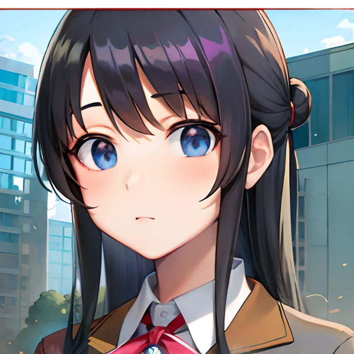 Anime girl with long black hair and blue eyes in a brown jacket, rei hiroe, as an anime character, nagatoro, gapmoe yandere, iwakura lain, close up iwakura lain, Anime moe art style, shiori teshirogi, female anime character, yuyushiki, Shouko Nishimiya, anime best girl