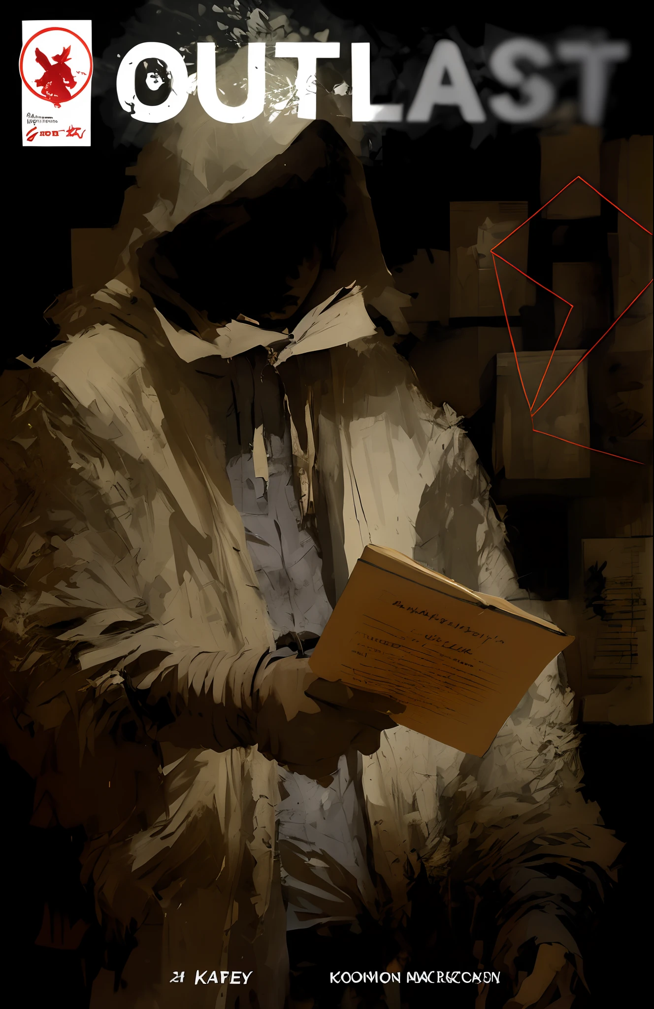 Image of Alphard,A man in a hooded jacket holds a book, Inspired by Mead Schaeffer, inspired by Dave McKean, Ashley wood illustration, author:Dave McKean, author:Guy Denning, sergey kolesov, author:Ludvik Konazevsky, Dave McKean ink dripping, Inspired by Guy Denning, style of dave mckean