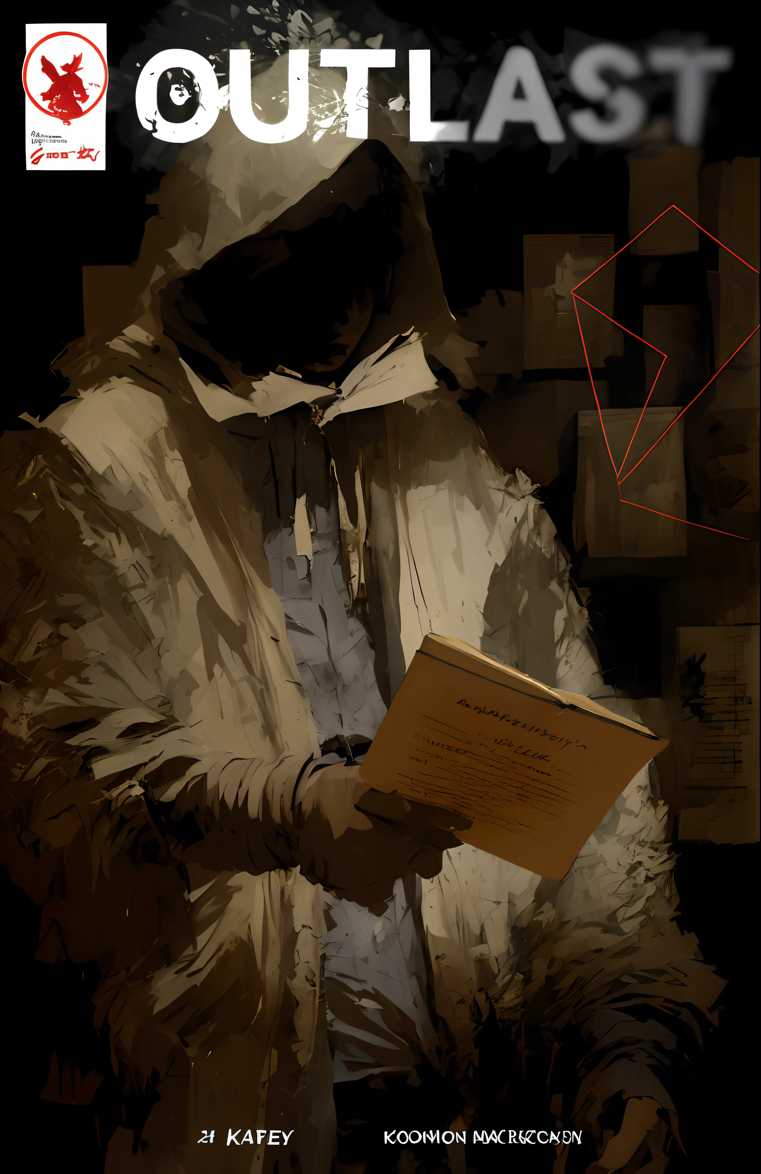 Image of Alphard,A man in a hooded jacket holds a book, Inspired by Mead Schaeffer, inspired by Dave McKean, Ashley wood illustration, author:Dave McKean, author:Guy Denning, sergey kolesov, author:Ludvik Konazevsky, Dave McKean ink dripping, Inspired by Guy Denning, style of dave mckean