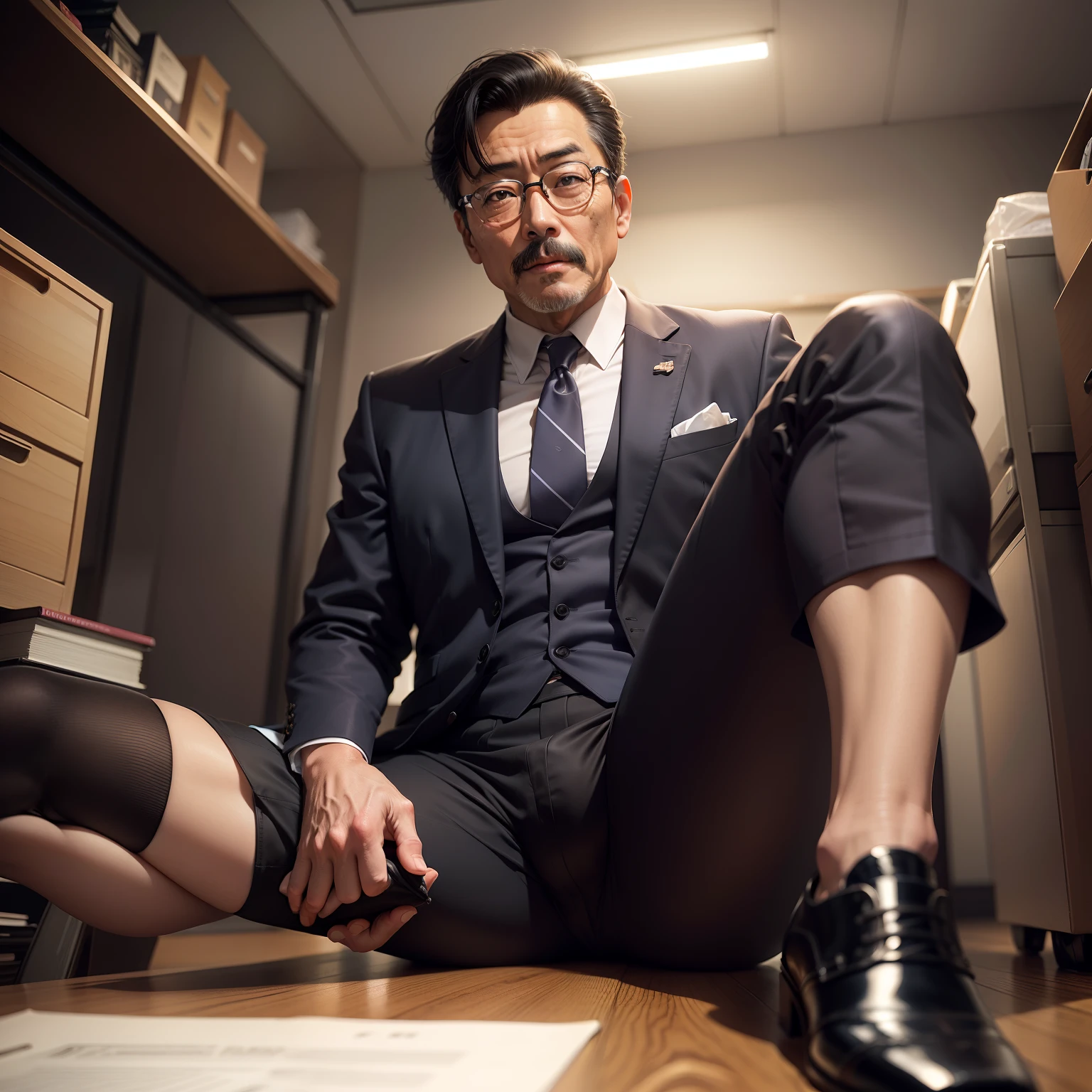 65 as old，Kogoro Mouri，uncle，Tong，Bulge，Sitting in the office，Black short stockings，There is milk on the leather shoes，lbeard，fortitude，k hd，artwork of a，an look of enjoyment，is shy，opening legs，wear suit，The crotch is raised，God perspective