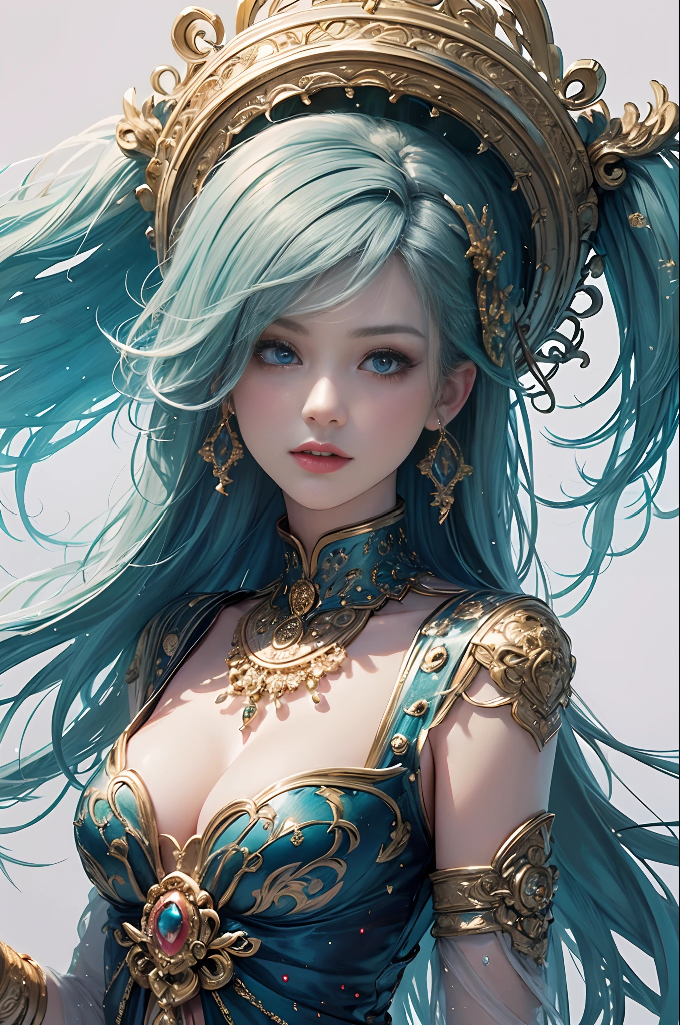 (masterpiece, top quality, best quality, official art, beautiful and aesthetic:1.2), (1 fantasy girl), long shapeless hair, extremely detailed, ornate jewellery,( fantastical background), dynamic pose, (fractal art:1.3),colorful,highest detail.