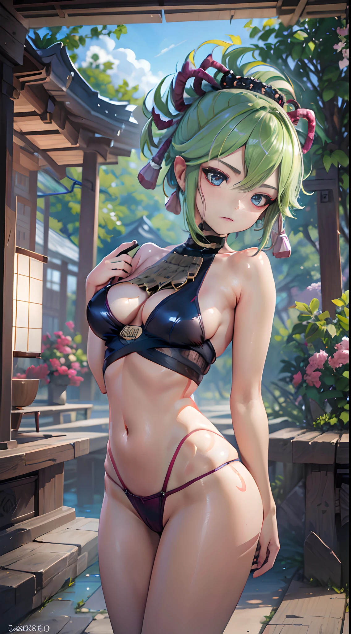 Whole body, (NSTDA.:1.2), (10, beste-Qualit, master-piece: 1.4), ultra-high resolution, (lifelike, photorealistic portrait: 1.48), 20 age, Cute Girl, Beautiful girl striptease, , Famous Japanese actors, Blue Eyes, long-haired, Head tilt., cowboy shot, from the front, looking at the audience, expressionless, Beautiful lake, Zeiss 150mm F/ 2.8 Hasselblad, In Japanese shrines, Whole body, foot, Ultra-Wide Angle