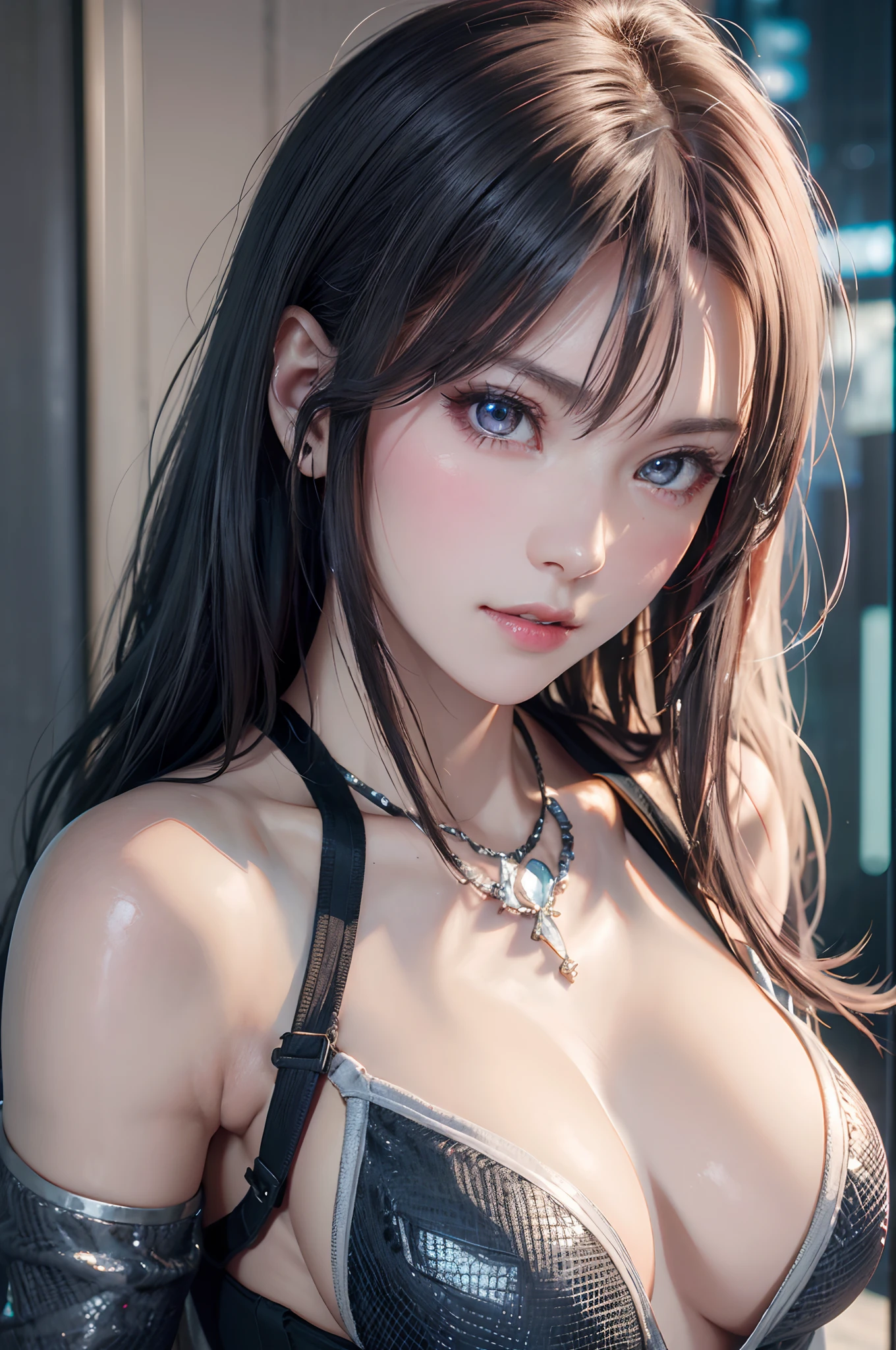 top-quality、8K Masterpiece、超A high resolution、(Photorealsitic:1.3)、Raw photo、女の子1人、silver white hair、glowy skin、1 Cyberpunk Super Beautiful Soldier、((super realistic details))、portlate、globalillumination、Shadow、octan render、8K、ultrasharp、beauty breast、Raw skin is exposed in cleavage、metals、cold color、、highly intricate detail、Realistic light、CGSoation Trends、Beautiful eyes、radiant eyes、Facing the camera、neon details、