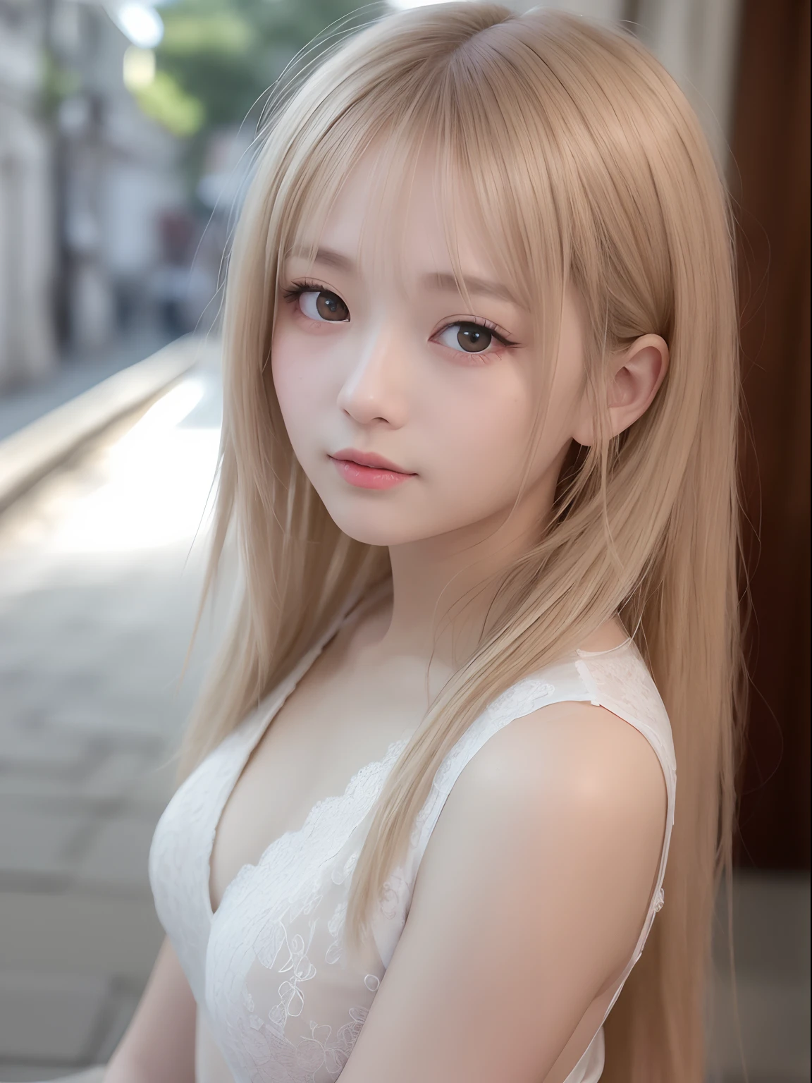 sexy big breasts、14 year old beautiful girl sexy cute looks and cute, beautiful and sexy face、The strong wind blows the hair in front of my face、Beautiful long metallic blonde straight hair with beautiful cute and sexy eyes hidden in her long bangs