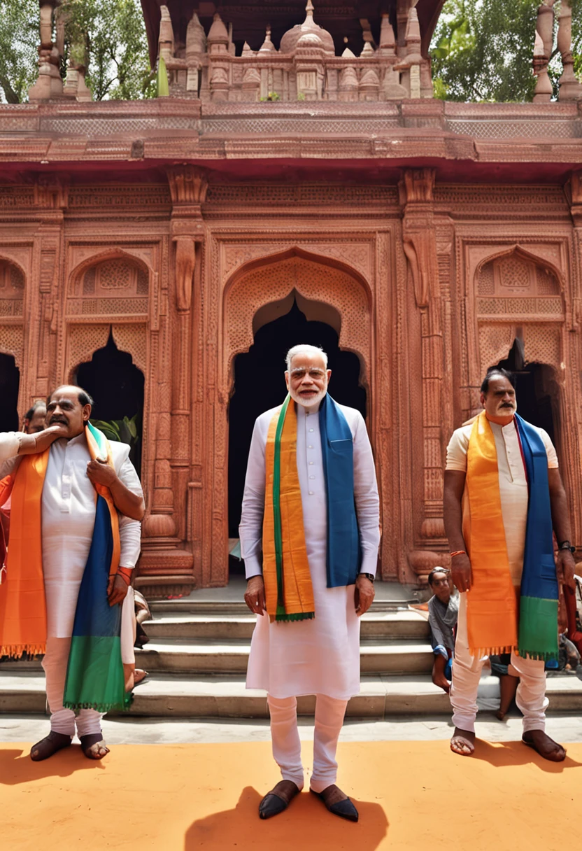 indian prime minister with jai sree raam flag in hand