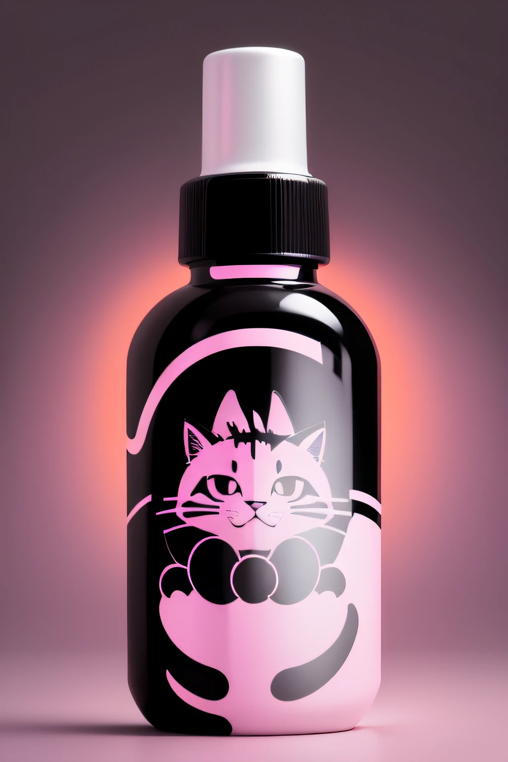 Create cat nail polish bottle icon for nail salon brand logo, icon, vector, line art, design, inspiration, line, symmetry, light color. Cat logo art, Pink or purple background, pastel, Bright Orange, Minimal and Pure — black and white striped cat, Simple, Extremely detailed, Detail drawing, nails, Silhouette