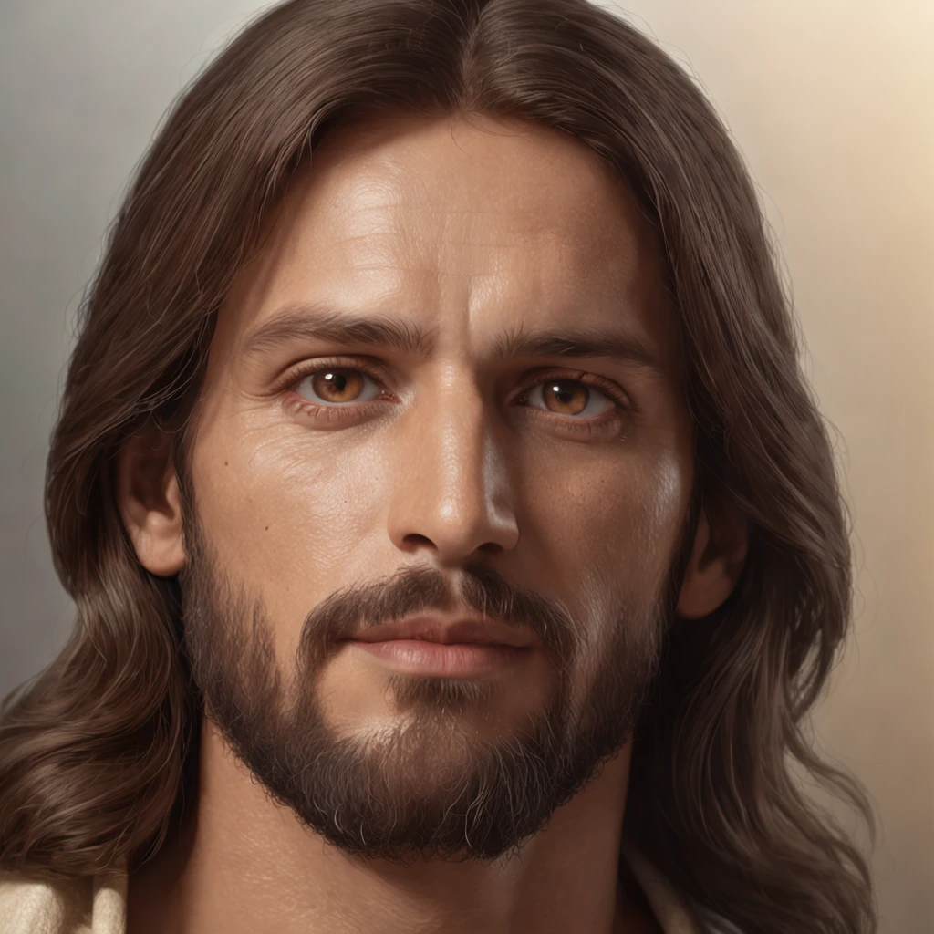 imagem de um homem com barba e capuz, Retrato de Jesus Cristo, Jesus Cristo, jesus of nazareth, Rosto de Jesus, Jesus, Greg Olsen, painted in high resolution, pintado digitalmente, 8k resolution digital painting, 8k resolution digital painting, ultra detalhe. pintura digital, Directed by: Scott Gustafson, pintura digital ultra realista