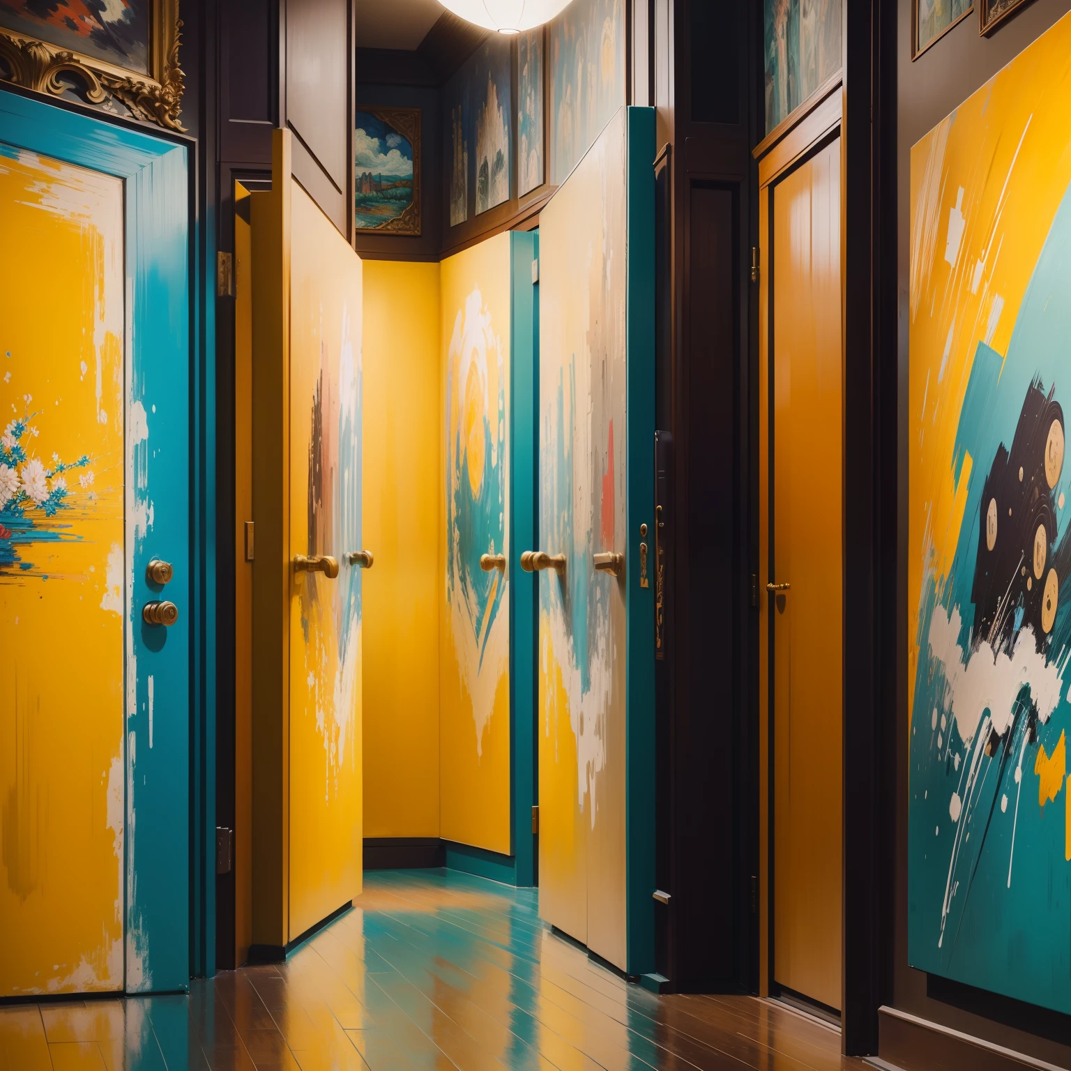 Artist Style: Vincent van Gogh, Muralism, Bold and energetic brushwork, Ornate and symbolic, Large, simple blocks of color with subtle variations in hue.

 The brush strokes in this painting are Energetic and Impressionistic.
