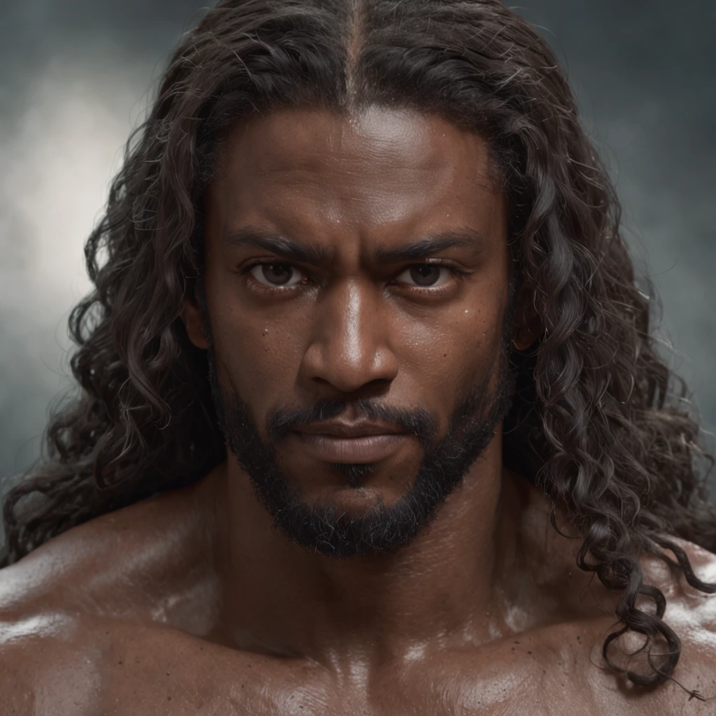 (Professional 3D rendering:1.3) de (Realistic:1.3) Foto de arte mais bonita do mundo,afro americano, ((Epic hero fantasy rough muscular man wet hero angry look long hair short beard and fierce expression in dynamic pose, fantastic location, majestoso ambiente desordenado)), corpo inteiro 8k unidade render, action shot, poros da pele, very dark lighting, sombreamento pesado, circunstanciado, Rosto detalhado, (vibrante, fotogrdeia realista, Realistic, Dramatic, Escuro, foco nítido, 8k), (Old leather clothes damaged by bad weather:1.4), ((((Use peles)))), (intrincado:1.4), decadente, (altamente detalhado:1.4), pintura digital, rendering by octane, art stations, Conceito-Arte, liso, foco nítido, illustration, germe da arte, (Loish:0.23), Wlop Ilya Kuvshinov, e Greg Rutkowski e Alphonse Mucha Gracias, (global ilumination, studiolight, Light Volumetric), chuva forte, floating particles, patife, fantasia, Onze, corpo inteiroesbian, ((Fundo escuro e antigo da cidade:1.3)),CGSesociedade,art stations
