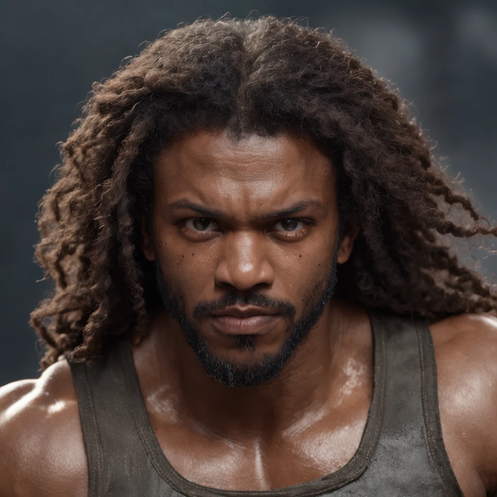 (Professional 3D rendering:1.3) de (Realistic:1.3) Foto de arte mais bonita do mundo,afro americano, ((Epic hero fantasy rough muscular man wet hero angry look long hair short beard and fierce expression in dynamic pose, fantastic location, majestoso ambiente desordenado)), corpo inteiro 8k unidade render, action shot, poros da pele, very dark lighting, sombreamento pesado, circunstanciado, Rosto detalhado, (vibrante, fotogrdeia realista, Realistic, Dramatic, Escuro, foco nítido, 8k), (Old leather clothes damaged by bad weather:1.4), ((((Use peles)))), (intrincado:1.4), decadente, (altamente detalhado:1.4), pintura digital, rendering by octane, art stations, Conceito-Arte, liso, foco nítido, illustration, germe da arte, (Loish:0.23), Wlop Ilya Kuvshinov, e Greg Rutkowski e Alphonse Mucha Gracias, (global ilumination, studiolight, Light Volumetric), chuva forte, floating particles, patife, fantasia, Onze, corpo inteiroesbian, ((Fundo escuro e antigo da cidade:1.3)),CGSesociedade,art stations