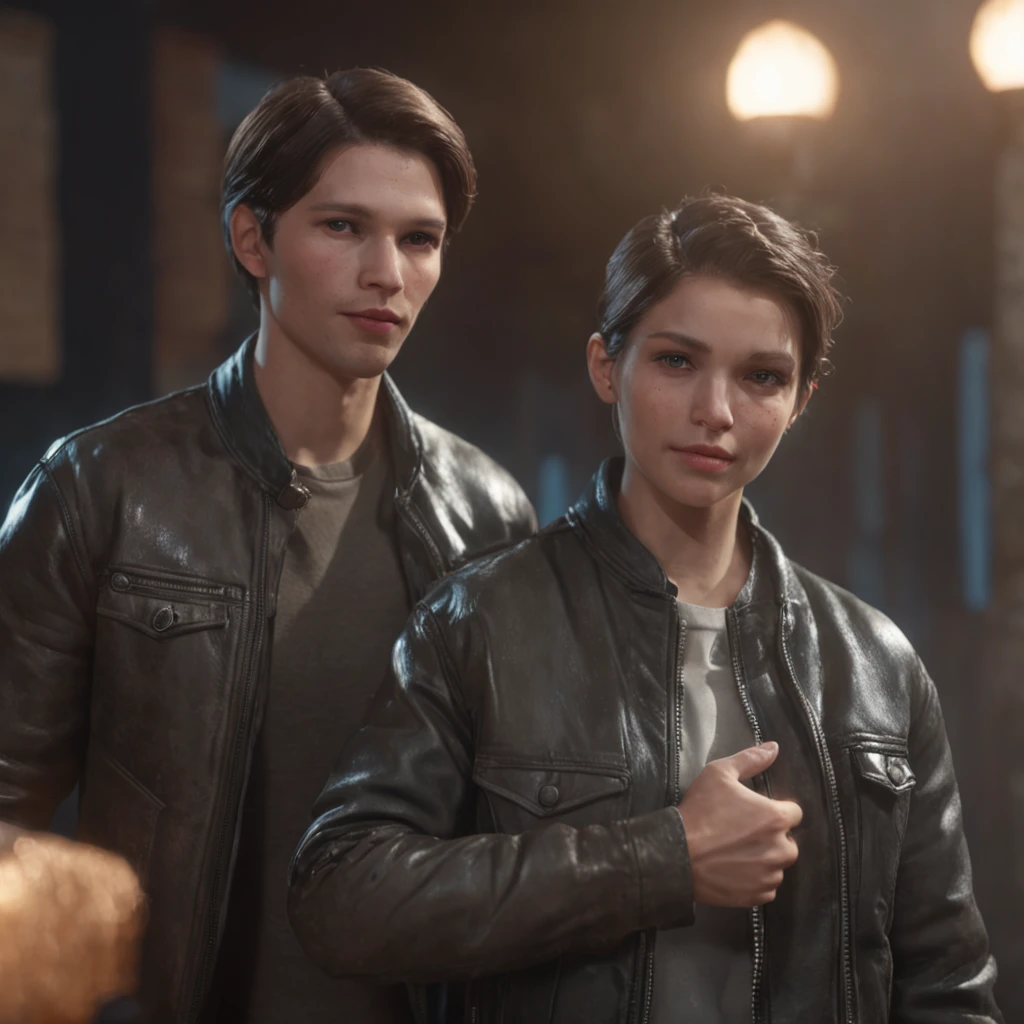 (professional 3d render:1.3) af (Realistic:1.3) most beautiful artwork photo in the world,Features soft and shiny male, ((two people talking and have a good time together, Fantastic location, Majestic cluttered environment with an american flag in the background)), ((three people talking happily)) full body 8k unity render, action shot, skin pore, very dark lighting, heavyshading, Detailed, Detailed face, (vibrant, photograph realistic, Realistic, Dramatic, Dark, Sharp focus, 8K), (Old leather jacket:1.4), ((((Wear jacket)))), (Intricate:1.4), decadent, (Highly detailed:1.4), Digital painting, rendering by octane, art stations, concept-art, smooth, Sharp focus, illustration, Art germ, (loish:0.23), wlop ilya kuvshinov, and greg rutkowski and alphonse mucha gracias, (Global illumination, Studio light, volumettic light), heavy rain, particles floating, lotr, fantasy, elf, full bodyesbian, ((pub background with an american flag in the background:1.3)),CGSesociety,art stations