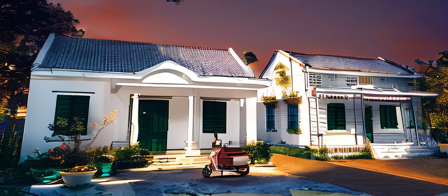 The main color of the house is white, with more decorative trees around