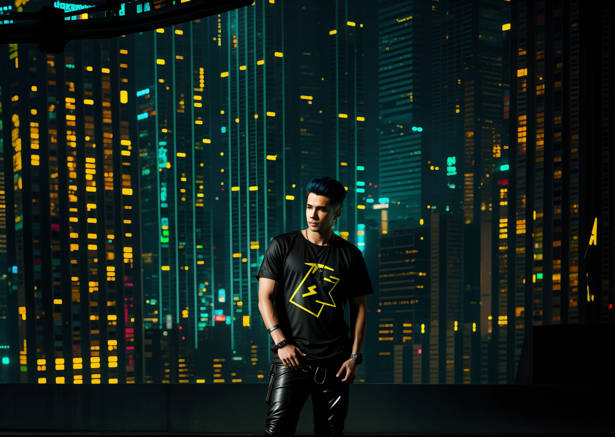 Change background cyberpunk handsome boy, realistic face, 8k, ultra realistic, pikachu