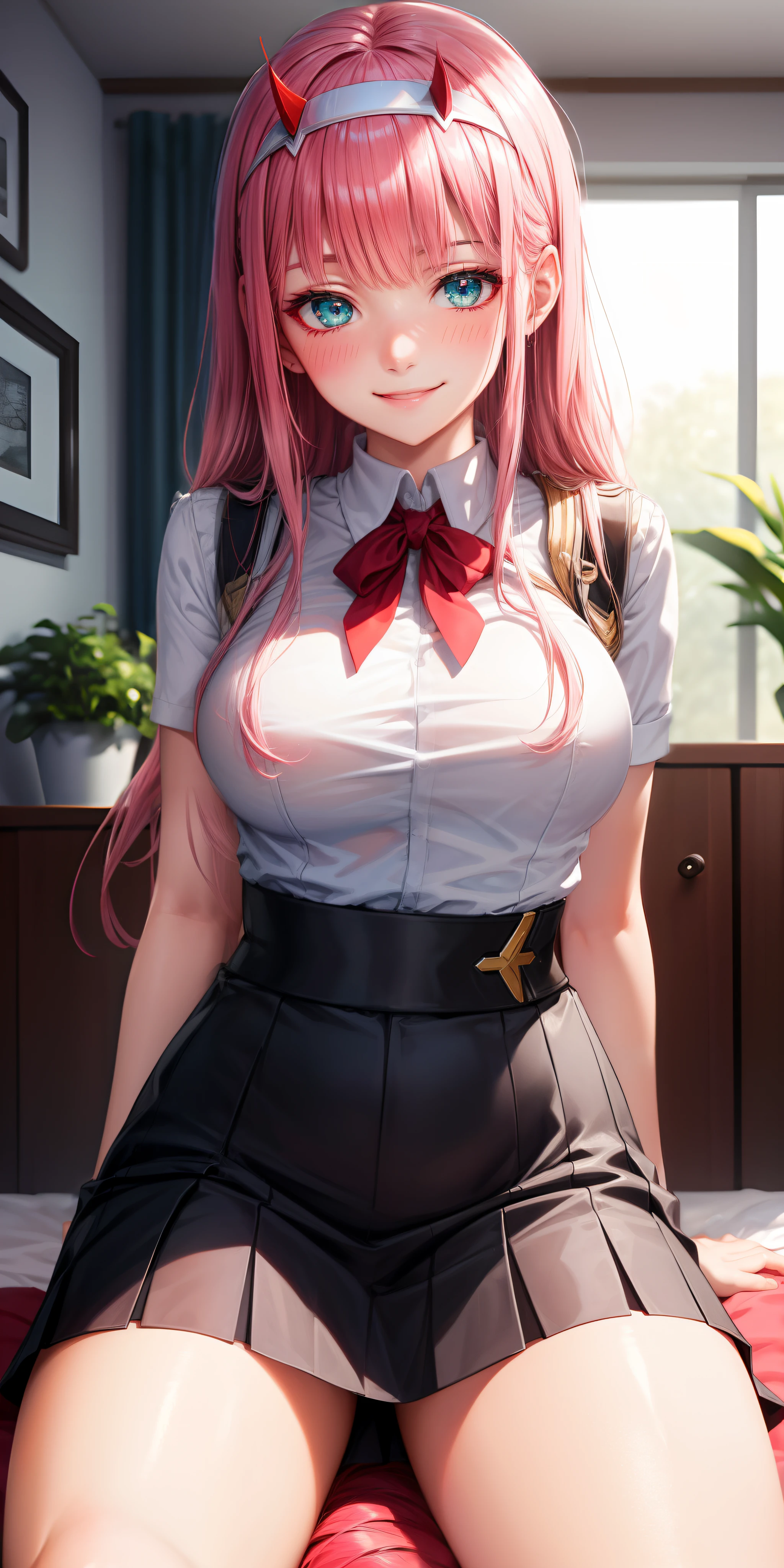 (Masterpiece, BestQuality:1.3), (ultra detailed:1.2), (hyperrealistic:1.3), (RAW photo:1.2), High detail RAW color photo, professional photograph, (Photorealistic:1.4), (realistic:1.4), (Pink Hair:1.5), professional lighting, perfect anatomy, (Big Breasts:1.2), (blush, detailed face), (cheerful Smile:1.5), Trending Hair&Trending Hairカラーをランダムに, earrings, necklace, bracelet, sexly, erotic sexly, Random sexy gravure poses, (A sexy beauty wearing a red tight skirt and blouse、Seriously working in the office、Straight long hair、Concentrated expression、Standing in front of a desk。:1.3)