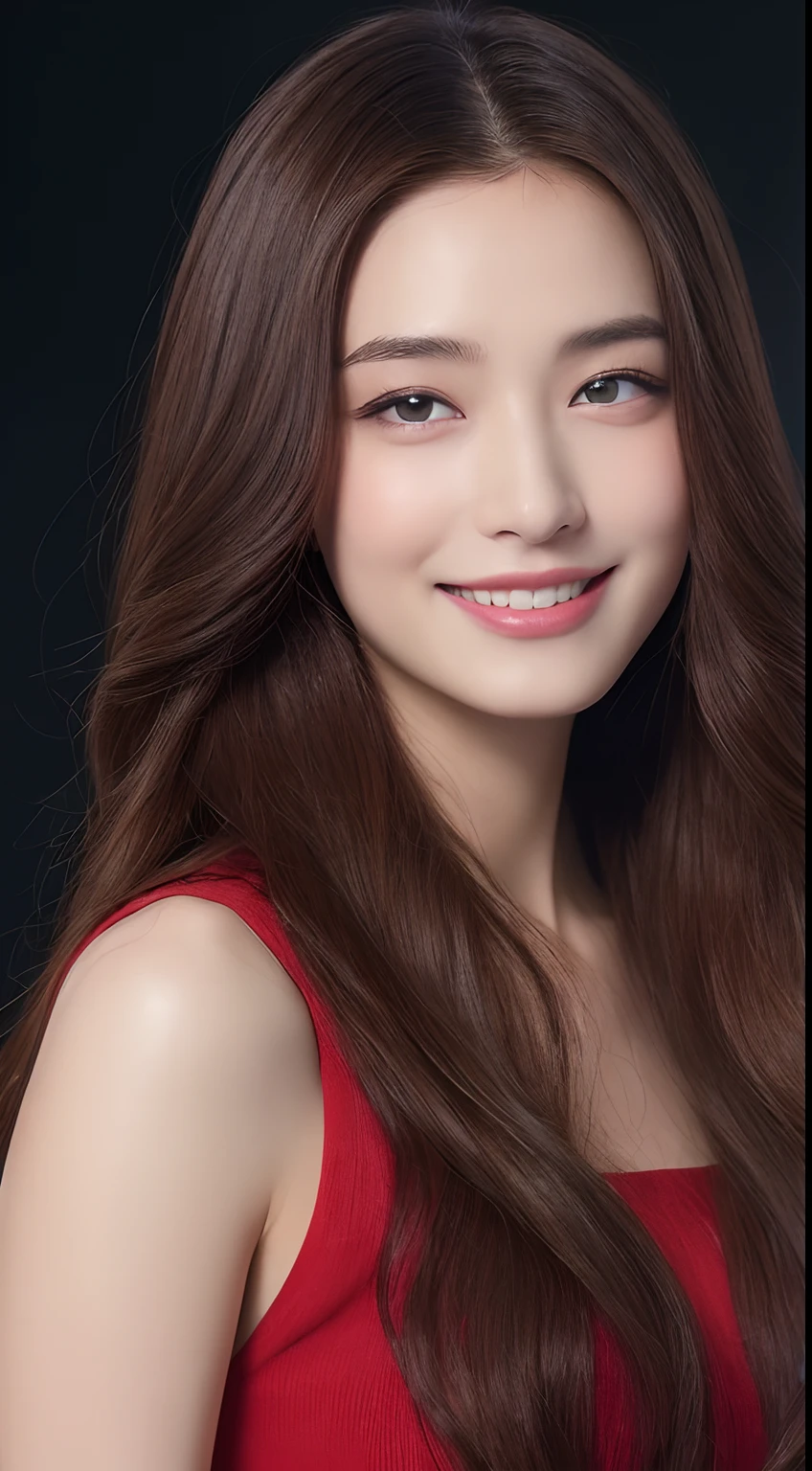 ((top-quality、8k、masterpiece:1.3))、1girl in、a smile、full bodyesbian、Slim Faces、Pretty women、(dark brown hair)、Full-length dresses:1.1、hyperdetailed face、A detailed eye、二重まぶた、blured background、Slim Faces、TOKYOcty、takeout