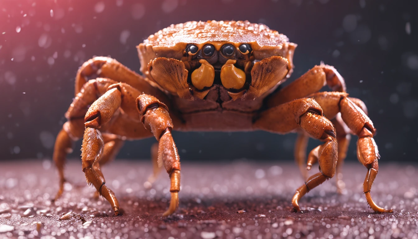 Crab shell tough, cinco pares de patas e dois pares de antenas corpo humano. The first pair of legs is endowed with tweezers or claws. roupa feminina dourada e capa