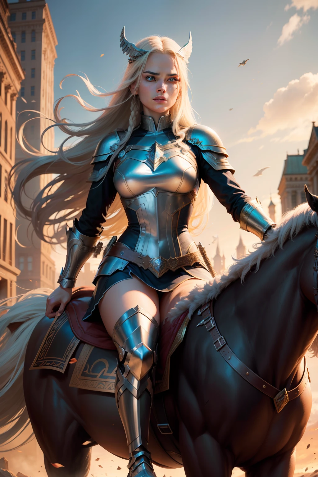 Mulher vestindo armadura de Pegasus